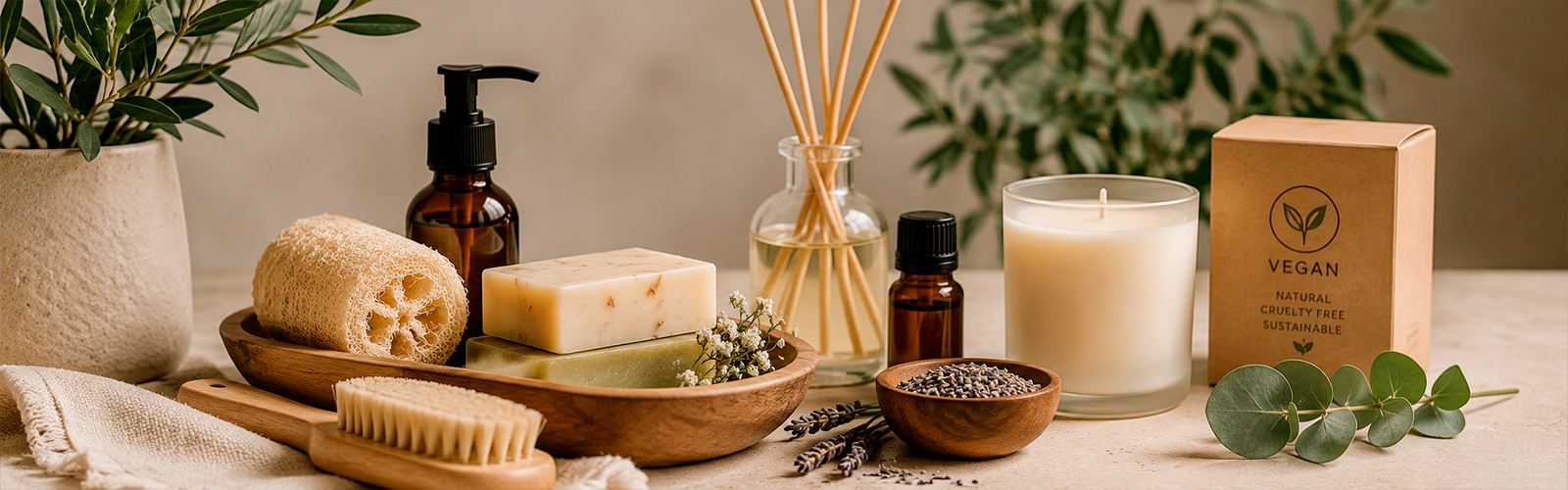 Produtos vegan, opções mais conscientes para banho, corpo e casa.