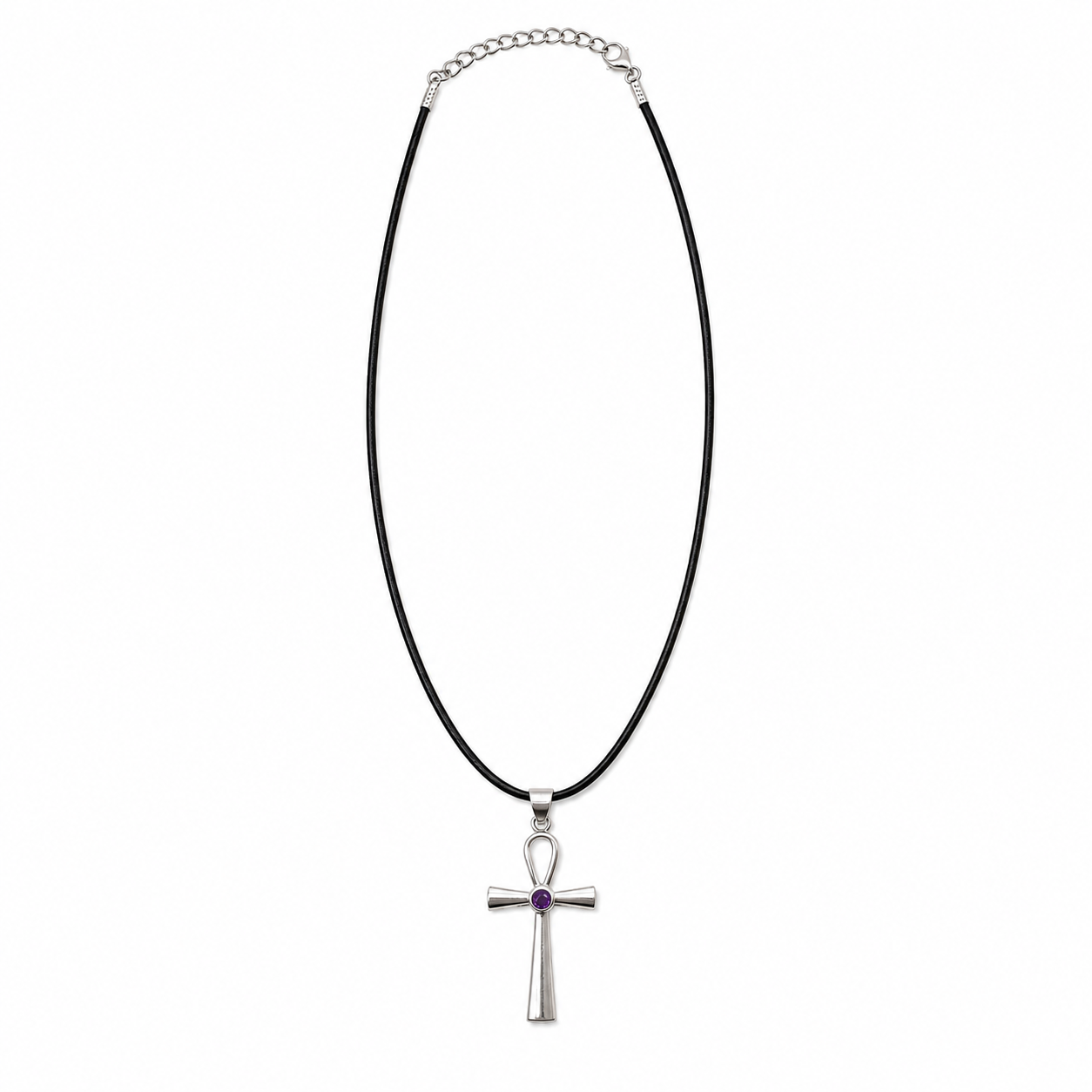 Pendente Devocional Banhado a Prata com Cordão de 45 cm - Símbolo Ankh da Vida Eterna