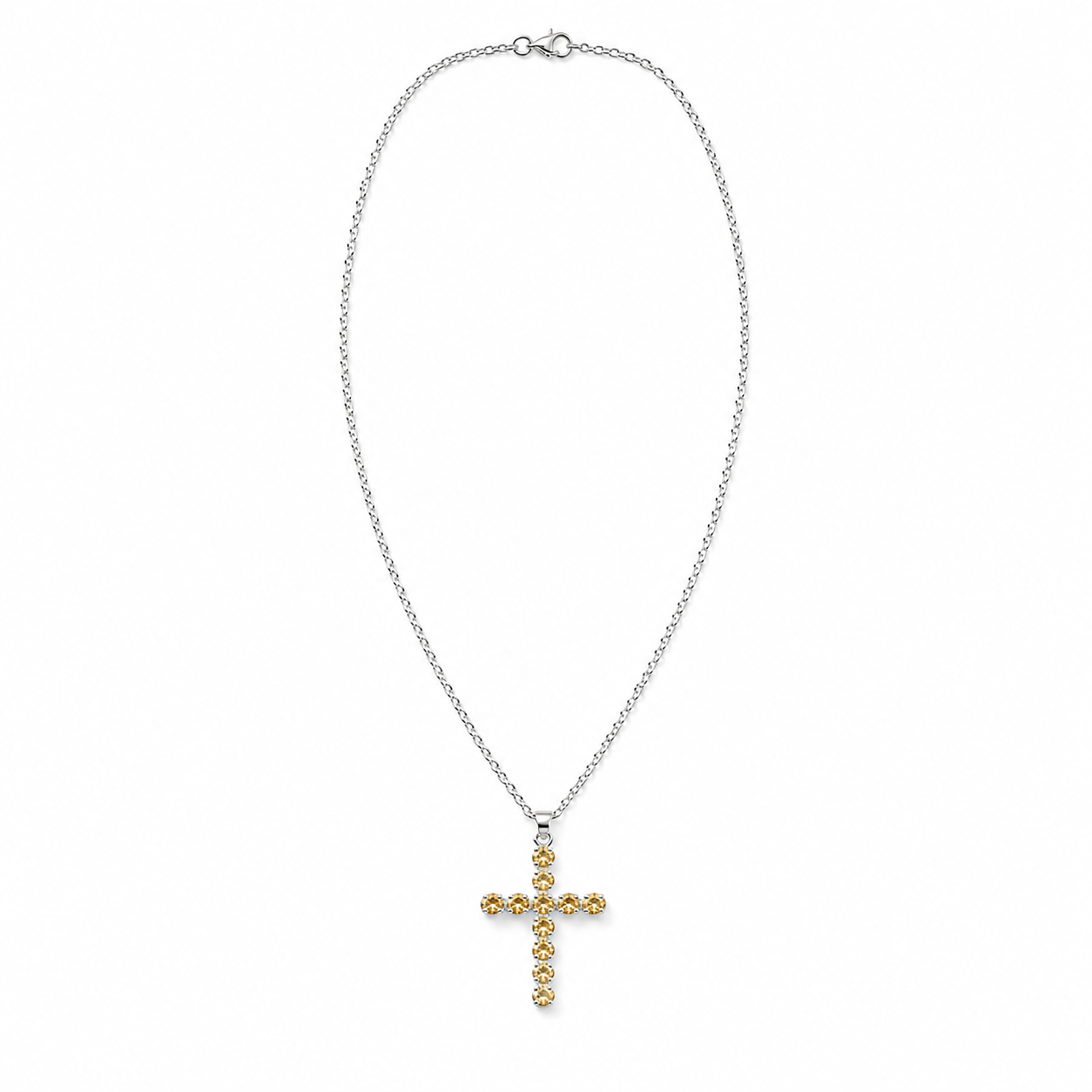 Pendente Devocional Banhado a Prata com Cordão de 45 cm - Crucifixo em Citrino