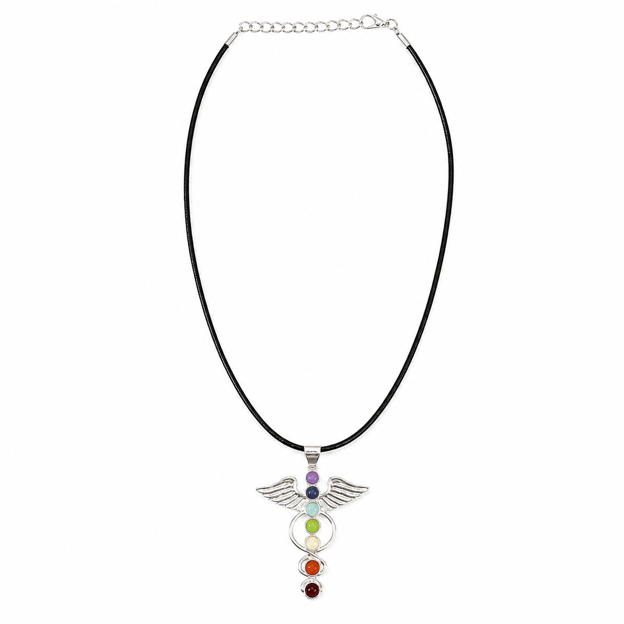 Pendente Devocional Banhado a Prata com Cordão de 45 cm - Anjo dos Chakras