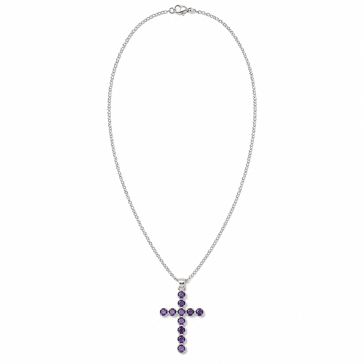 Pendente Devocional Banhado a Prata com Cordão de 45 cm - Crucifixo em Iolite