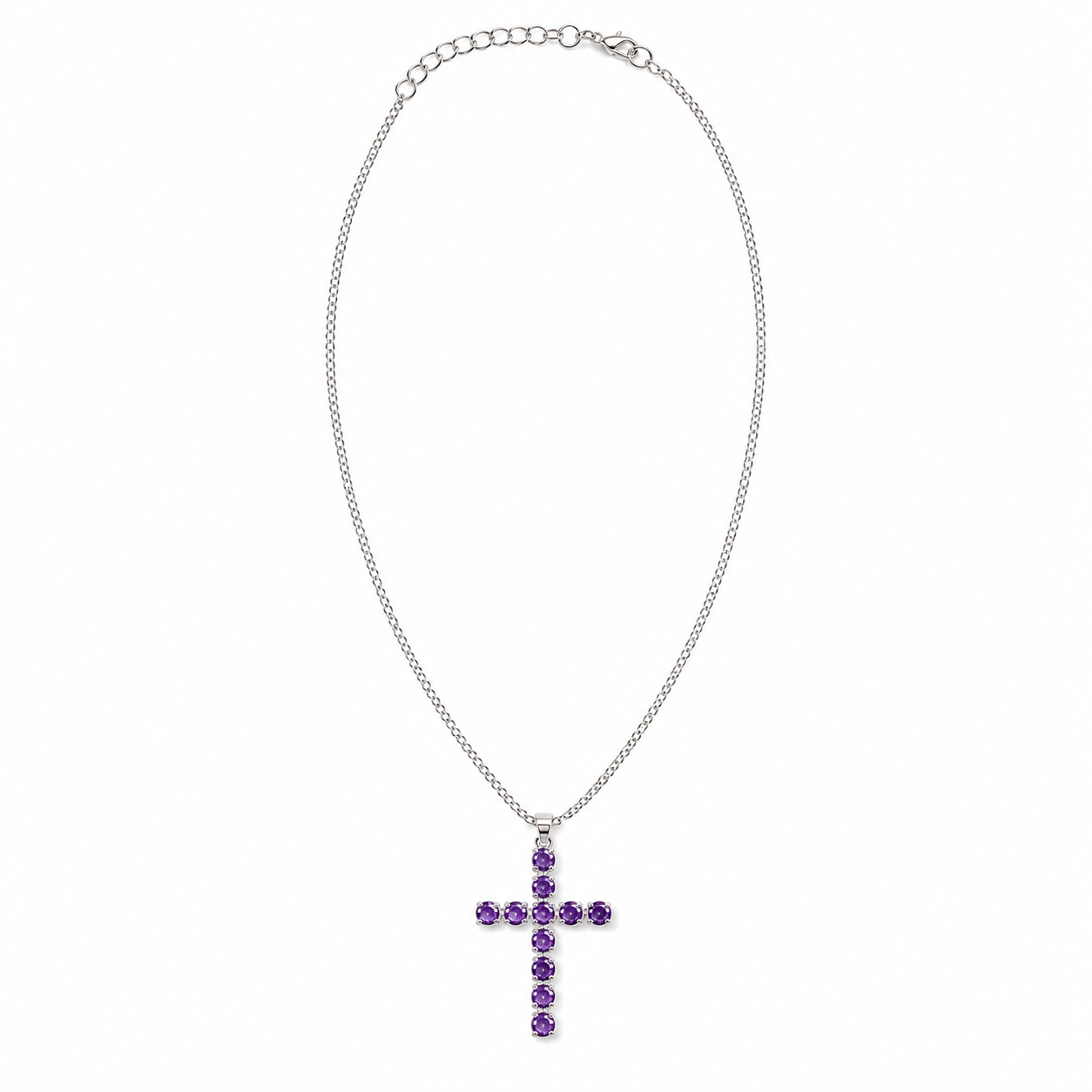 Pendente Devocional Banhado a Prata com Cordão de 45 cm - Crucifixo em Ametista