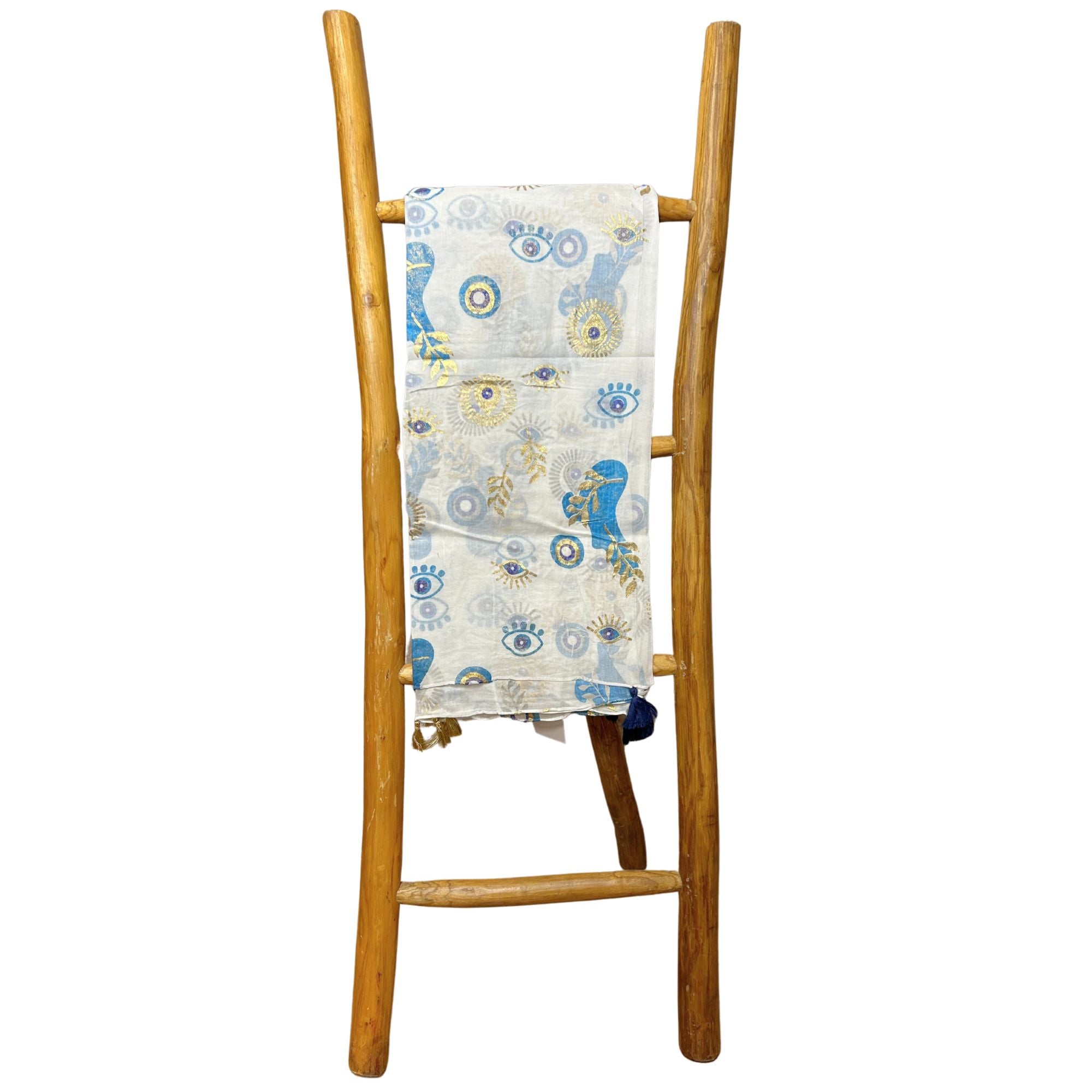 Pareo Nomad Sari Mediterrâneo - Olho Turco Branco, Azul e Dourado