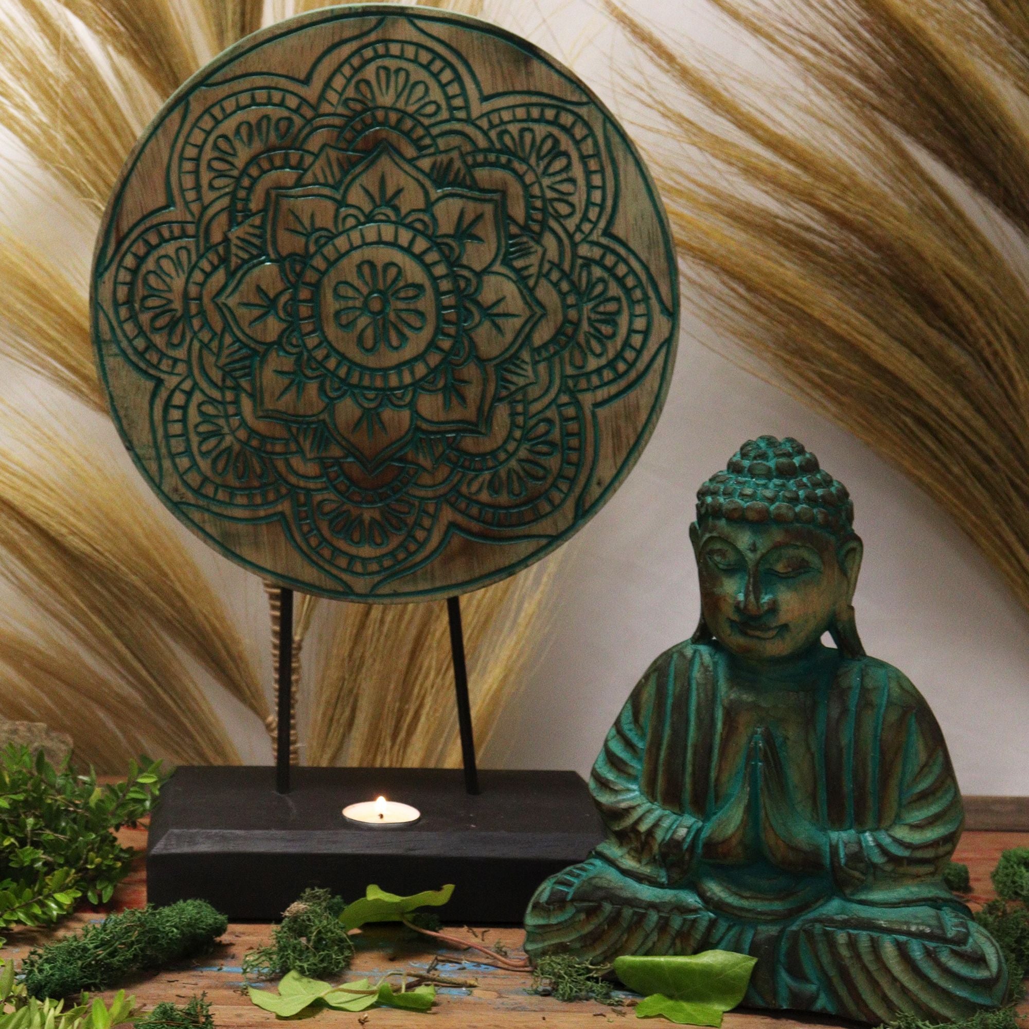 Conjunto Feng Shui Buda Mandala Verde