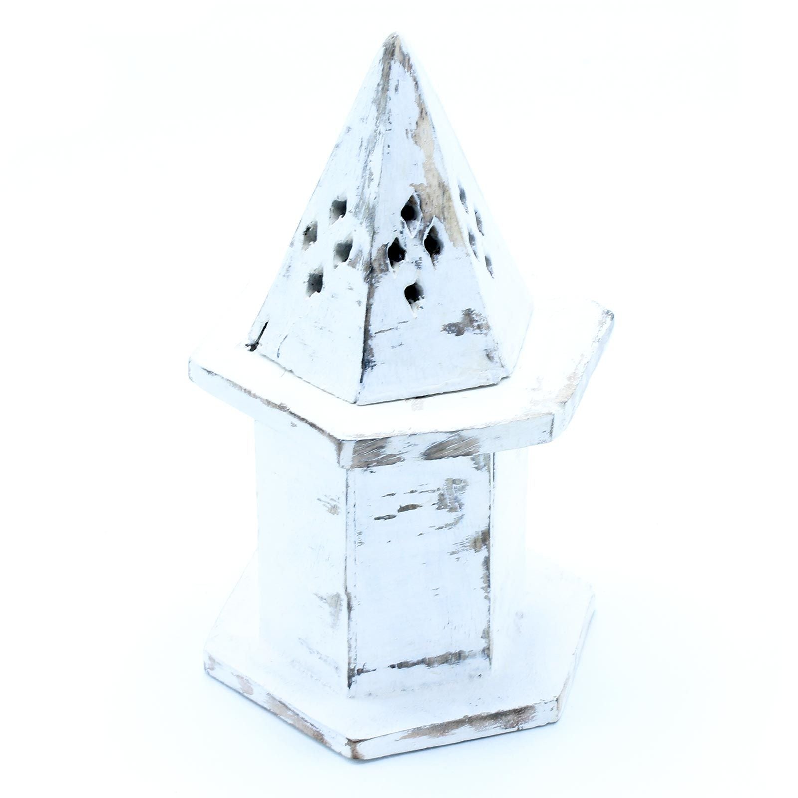 Suporte de Incenso Branco Mini Casa Pirâmide
