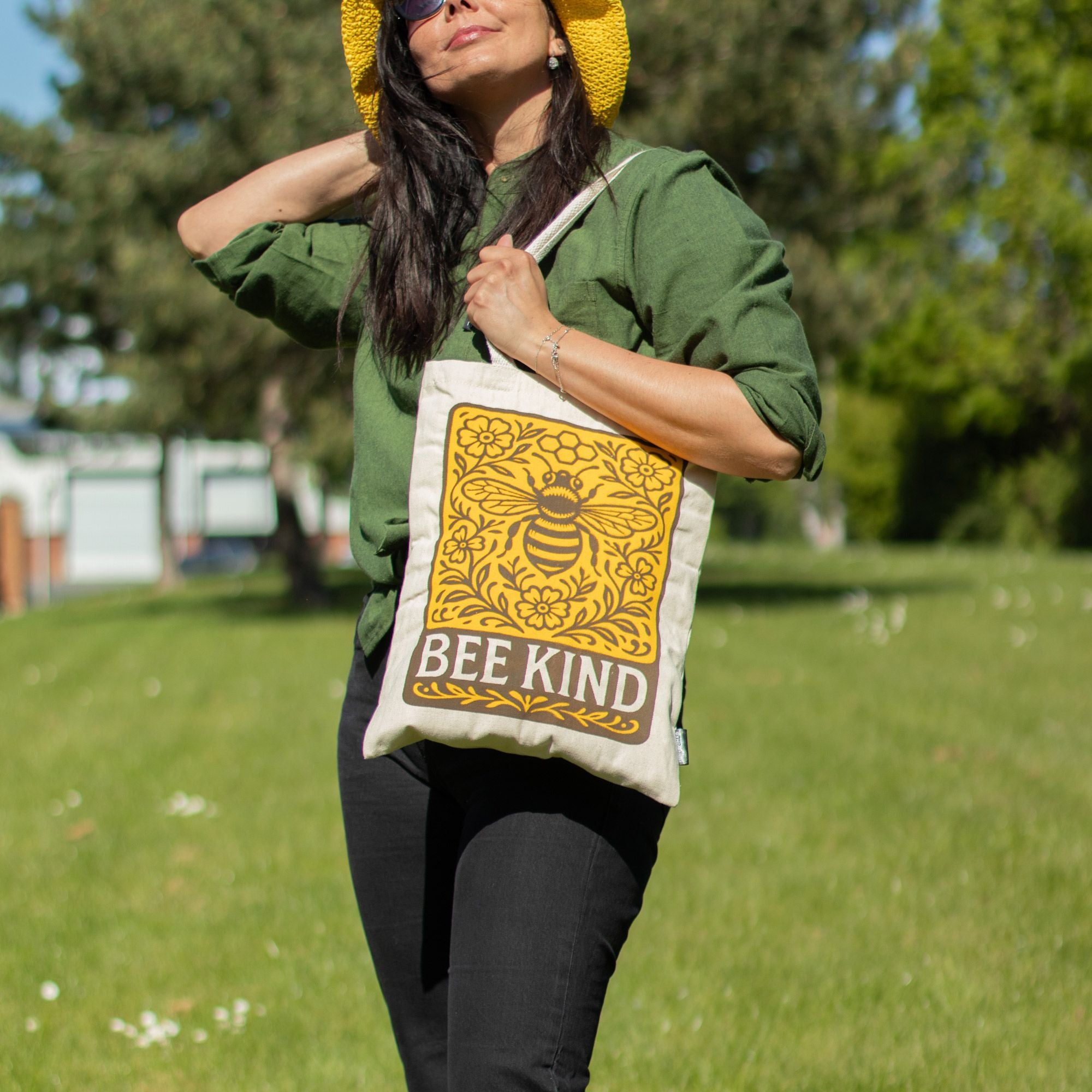 Bolsa Tote em Algodão Nomad Sari Be Kind Natural 41 x 31 cm