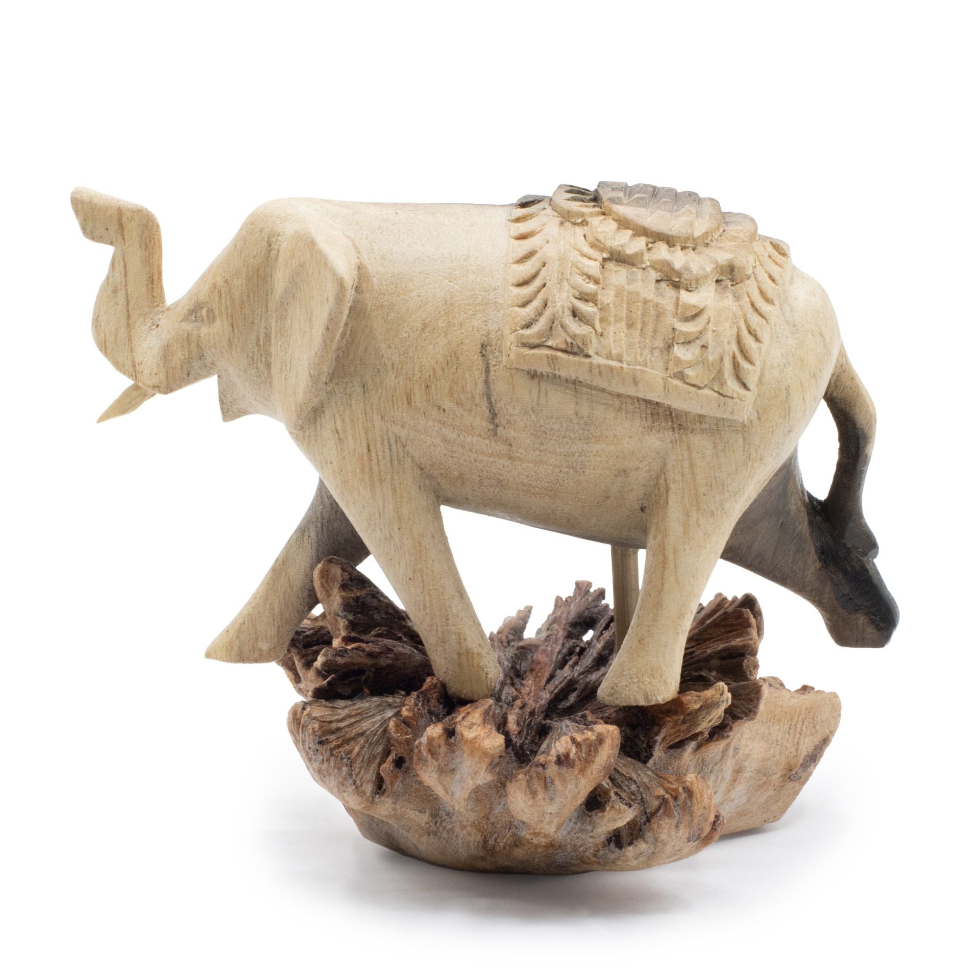 Escultura em Madeira Parasita com Elefante em Movimento