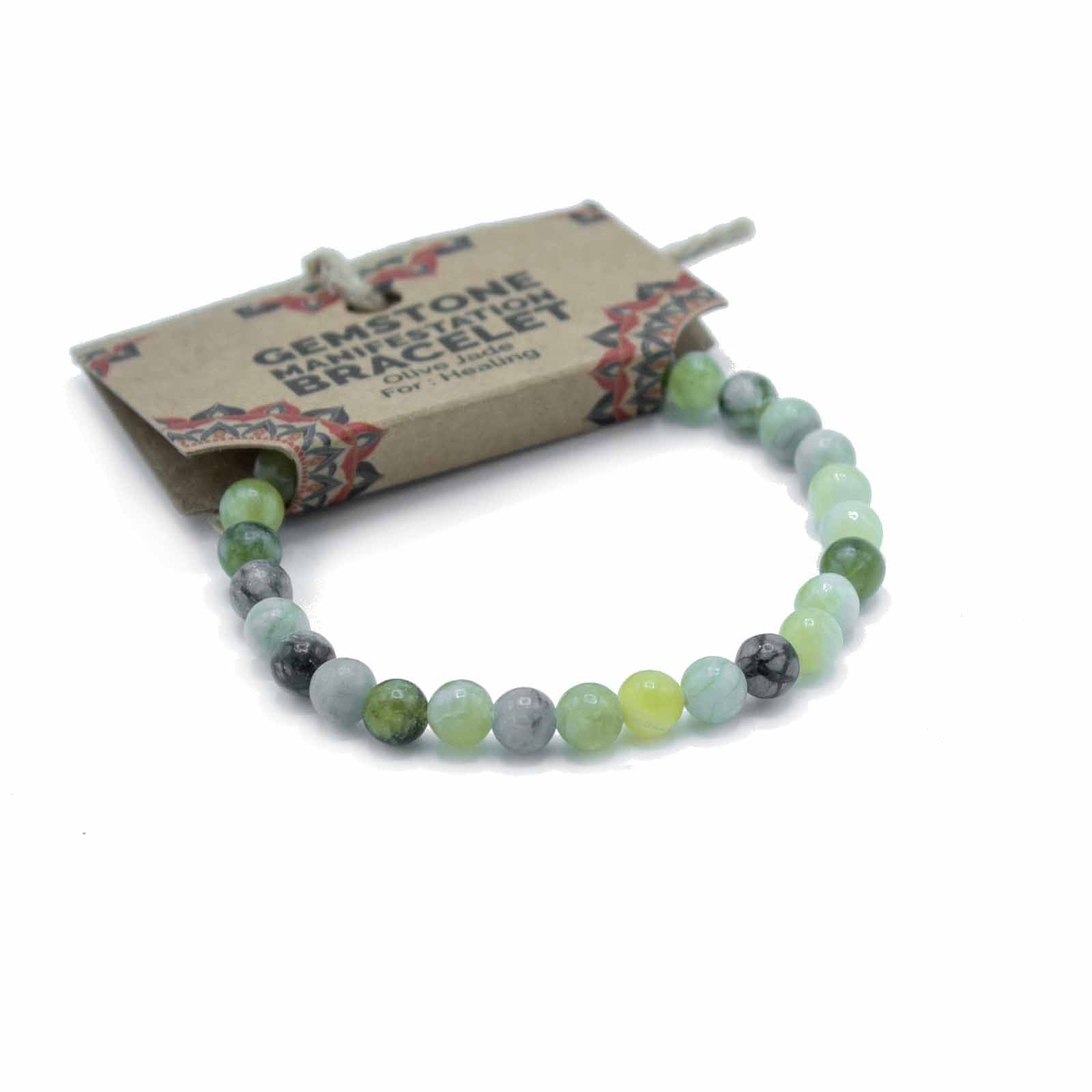 Natural Stone Manifestation Bracelet – Olive Jade – Healing