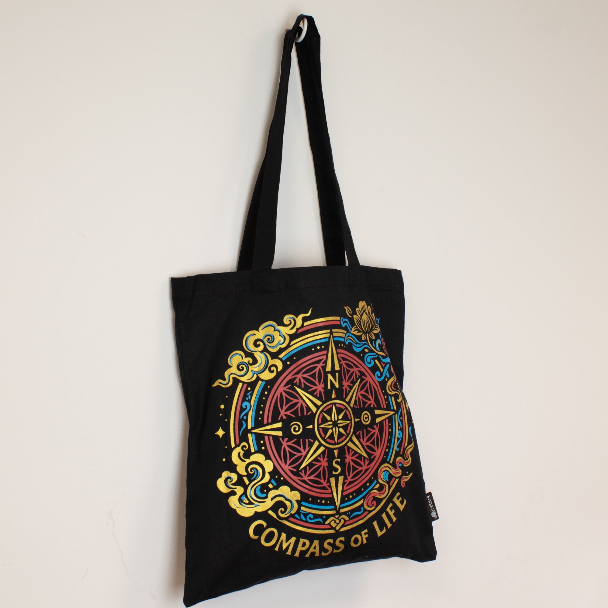 Bolsa Tote em Algodão Bússola da Vida Preto 40 x 36 cm