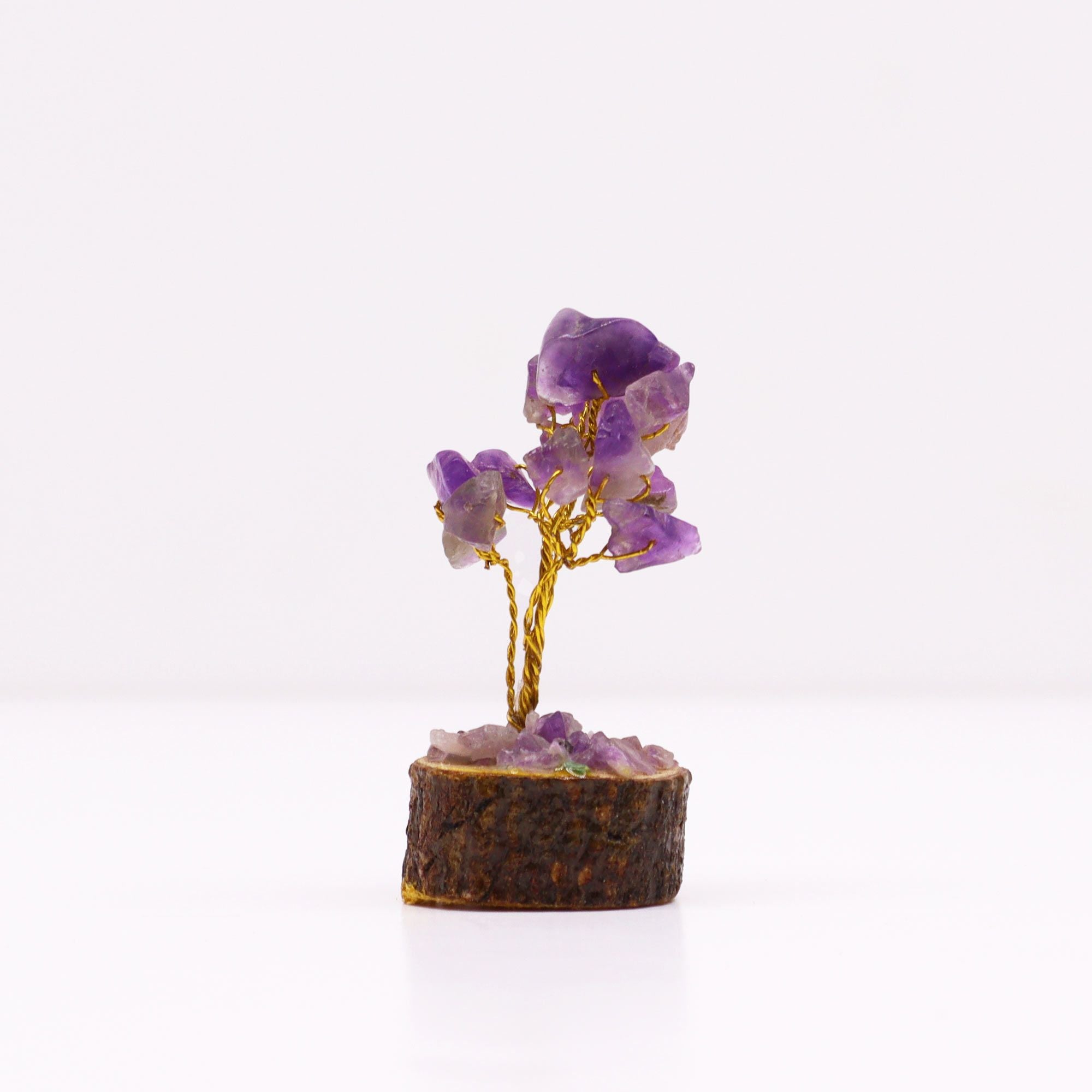 Mini Árbol de Piedras Naturales Base Madera Amatista (15 Piedras)