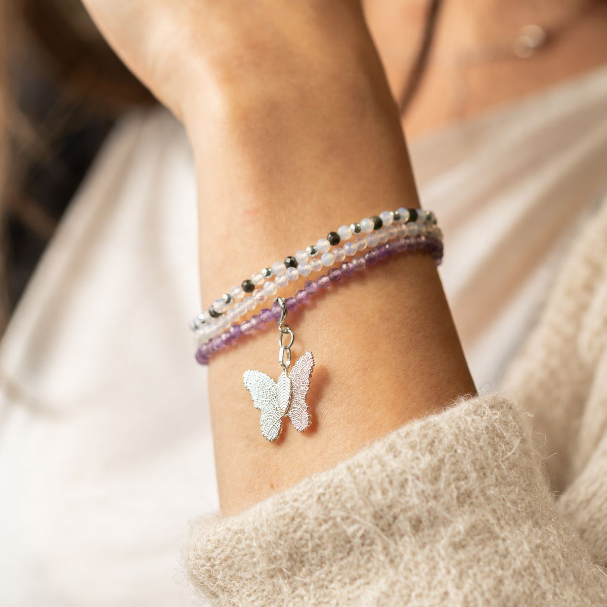 Set of 3 Nymph Spirit Bracelets with Natural Stones - Full Moon