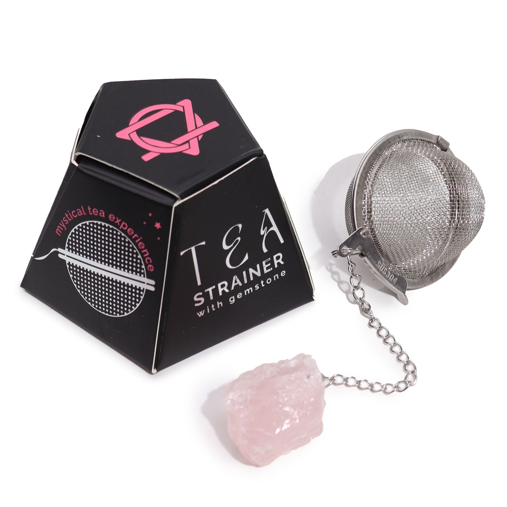 Infusor de Chá com Pedra Natural em Cristal Bruto – Quartzo Rosa