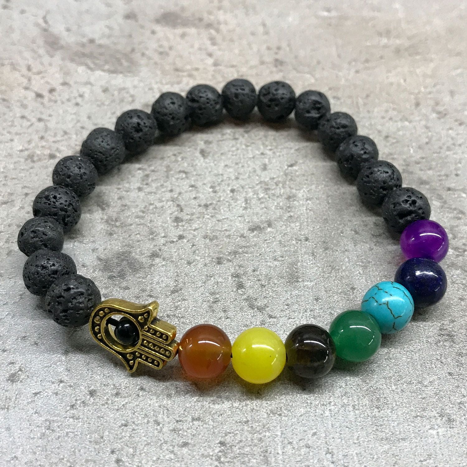 Pulseira em Pedra Lava – Hamsa – Chakra