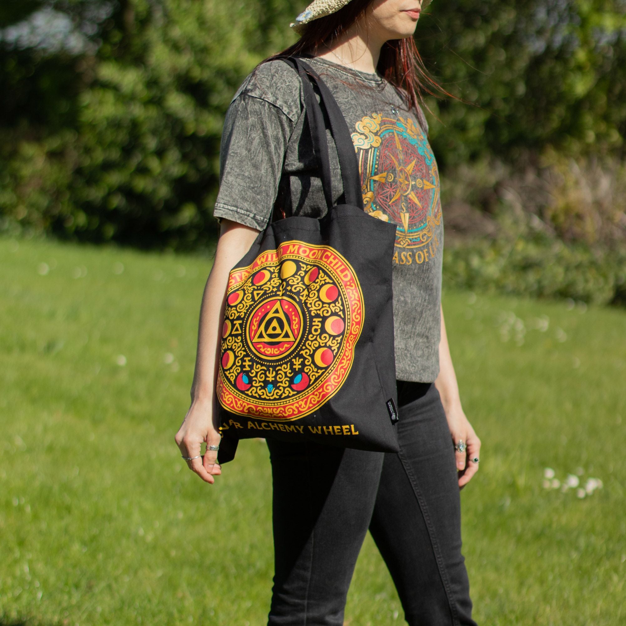 Iconic Classic Tote Bag - Lunar Alchemy Wheel - Black 6 oz