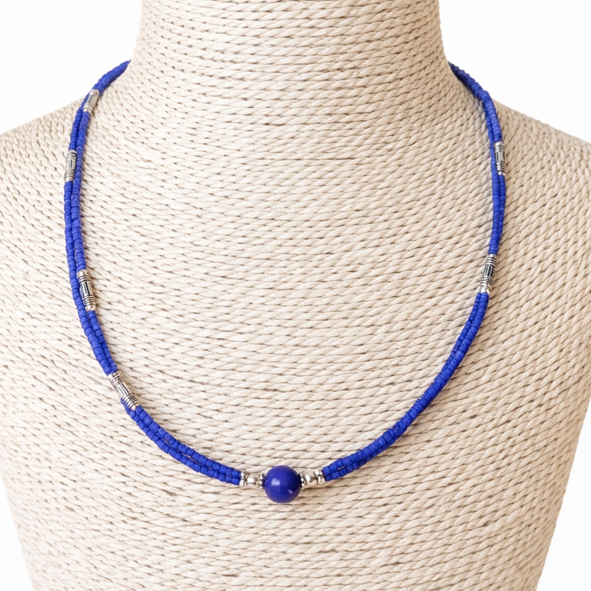 Colar Nepalês Extrafino de Duas Linhas - Pendente de Ónix Azul e Lápis-Lazúli