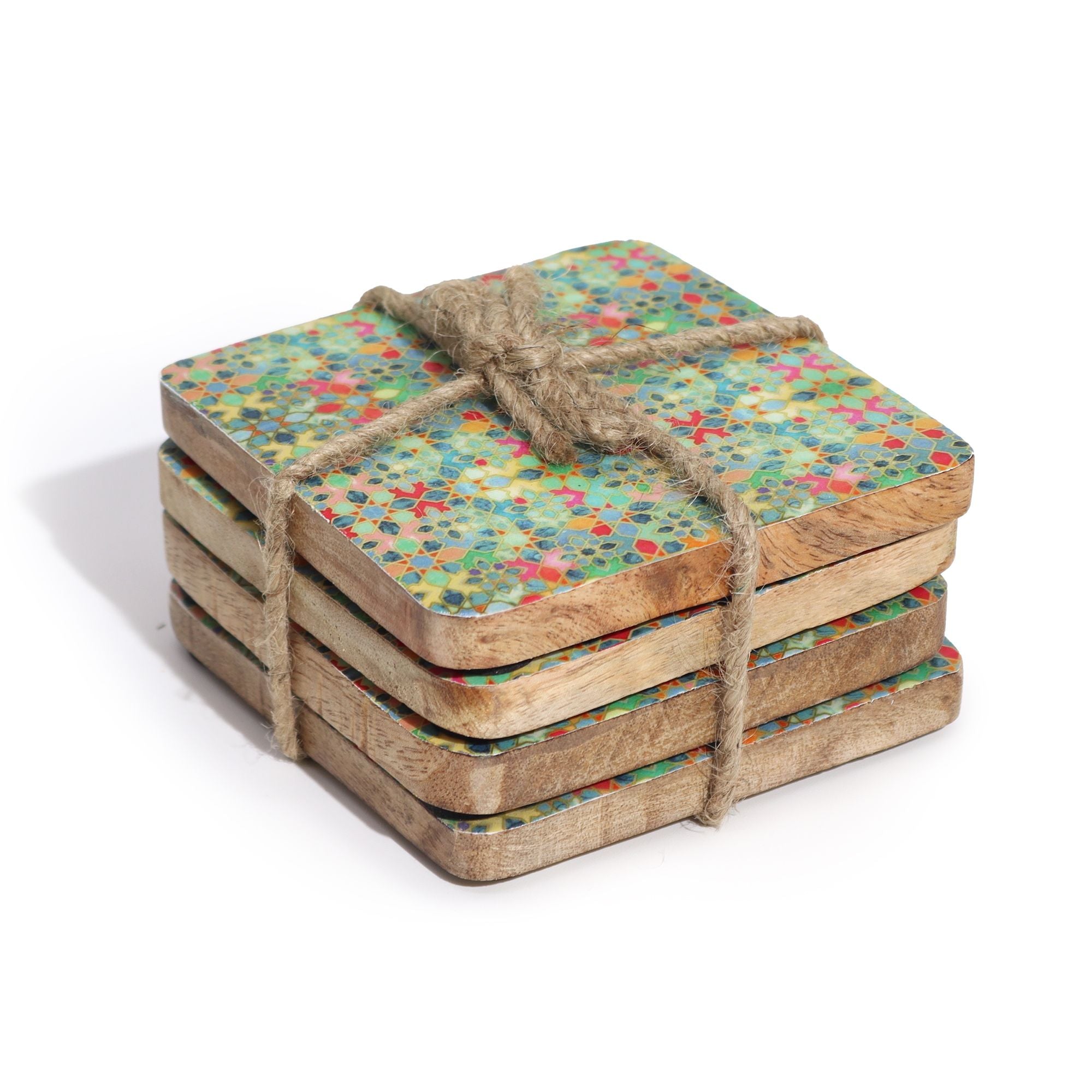 Conjunto de 4 bases para copos quadradas – Design de azulejos mediterrânicos