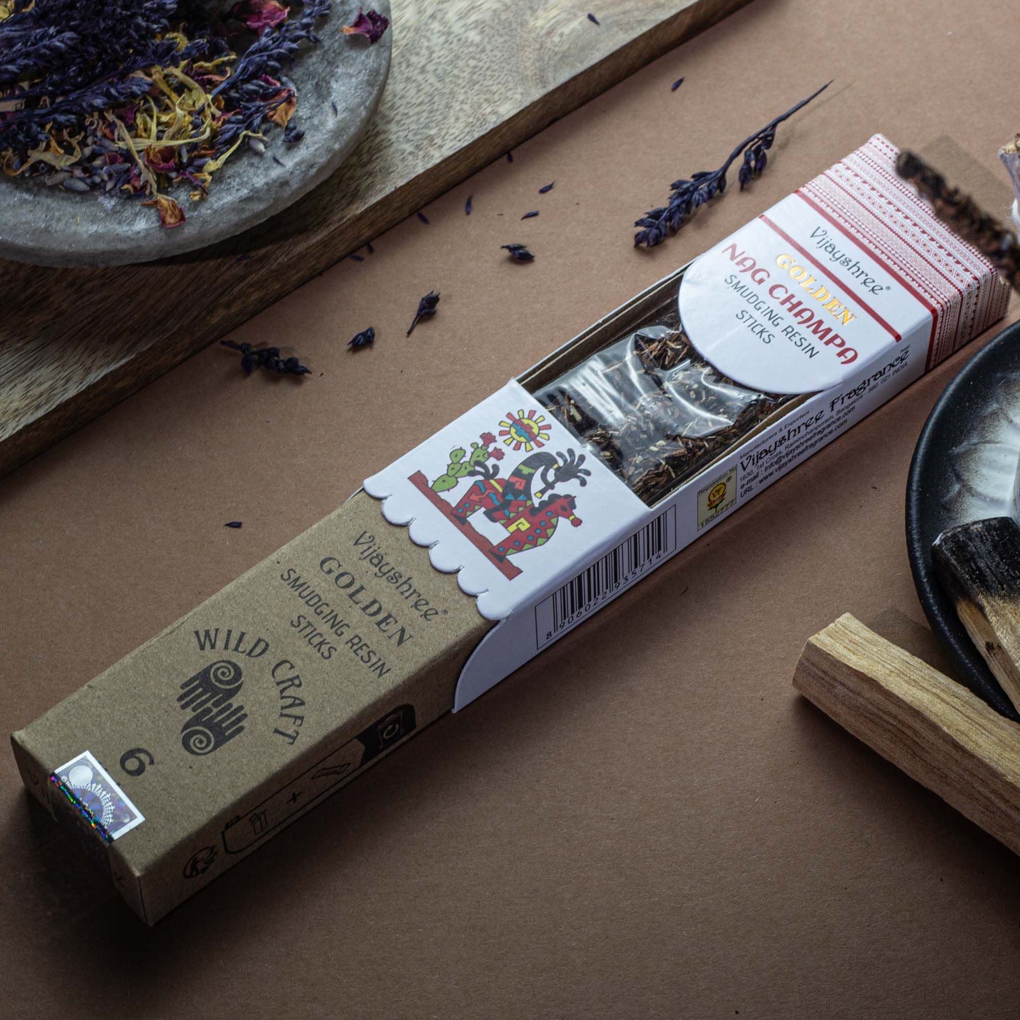 Varetas de resina para defumar Nag Champa Dourado - 30 g (6 unidades)