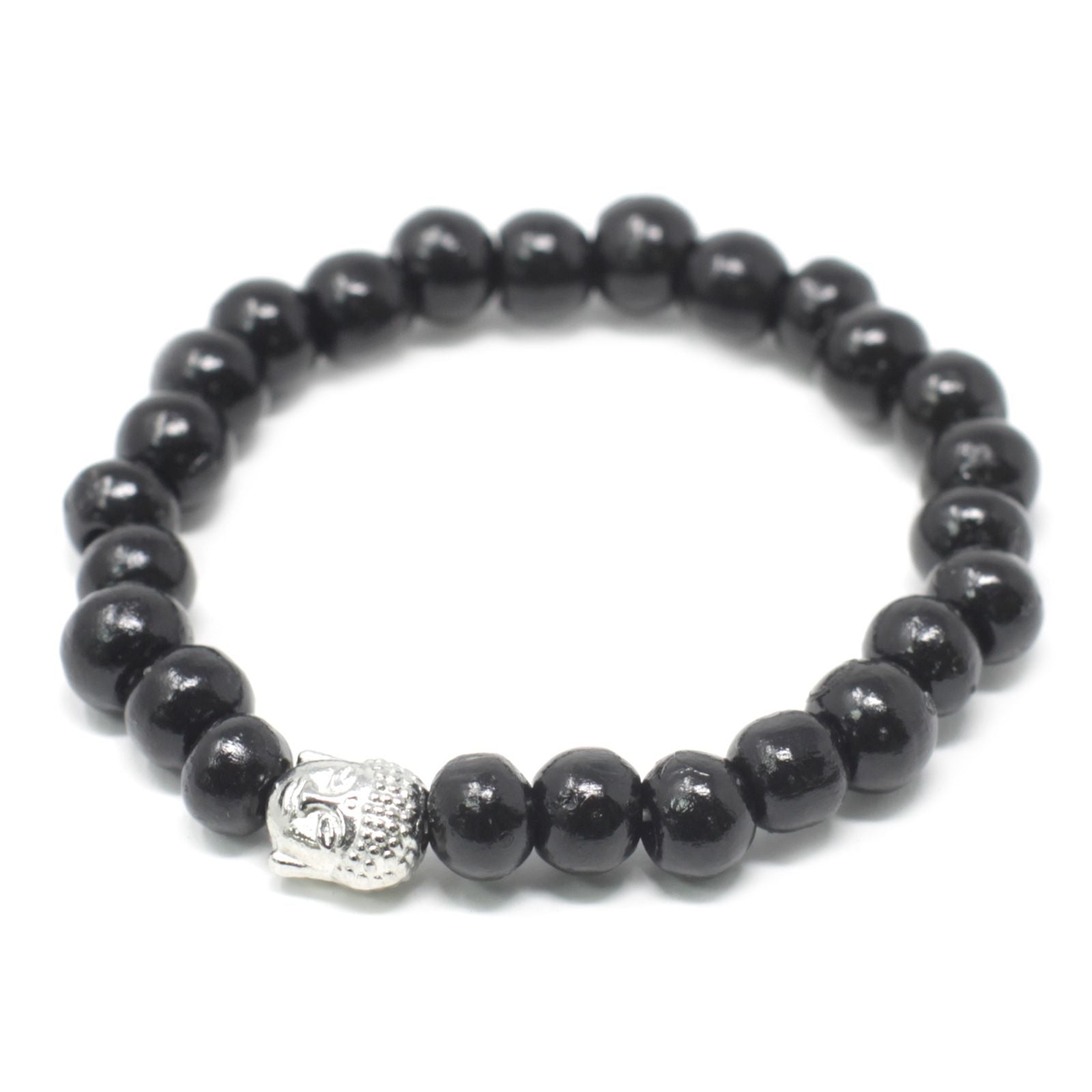Contas em Madeira Escura e Bracelete Buda