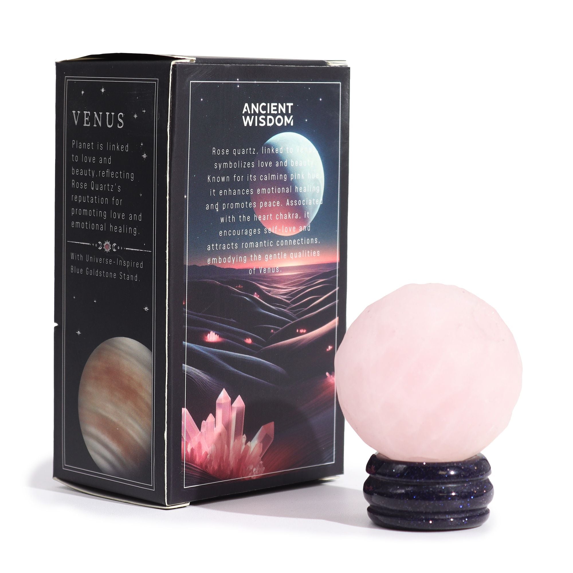 Planeta Quartzo Rosa com Suporte Solar Vénus (40mm)