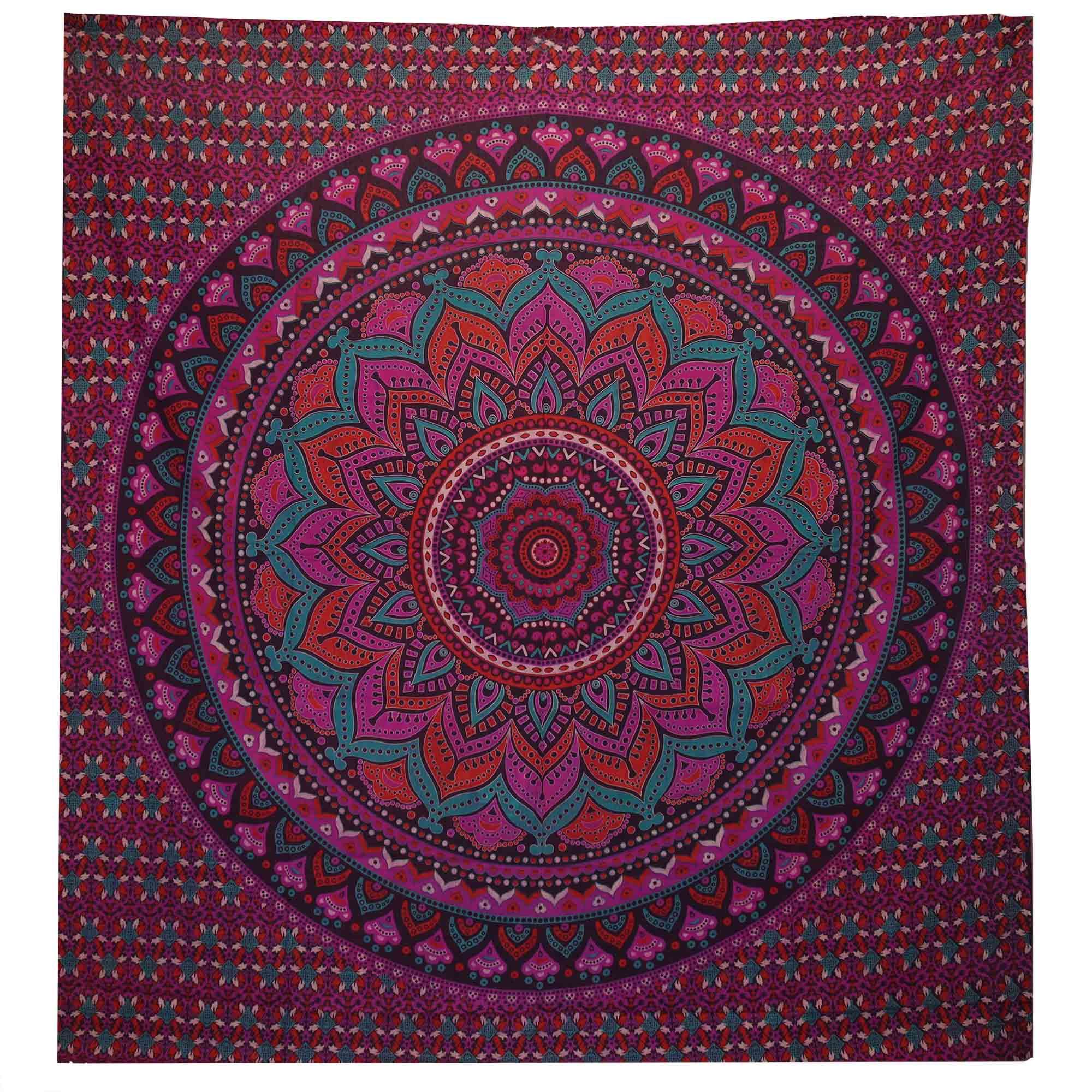 Colcha de Algodão Dupla com Tapeçaria de Parede Mandala Clássica Roxo
