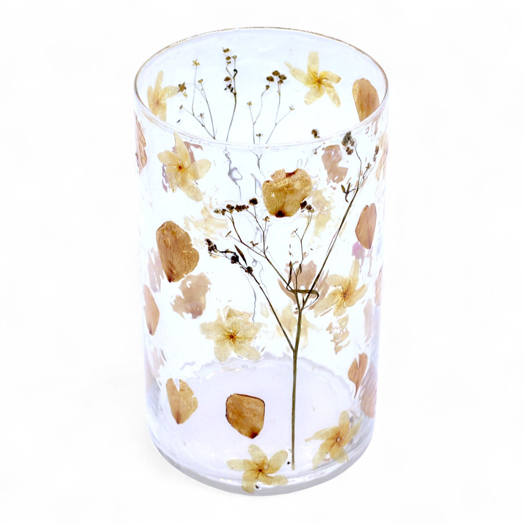 Vela de cristal de florero alto floral natural - Rosa (19x11 cm)