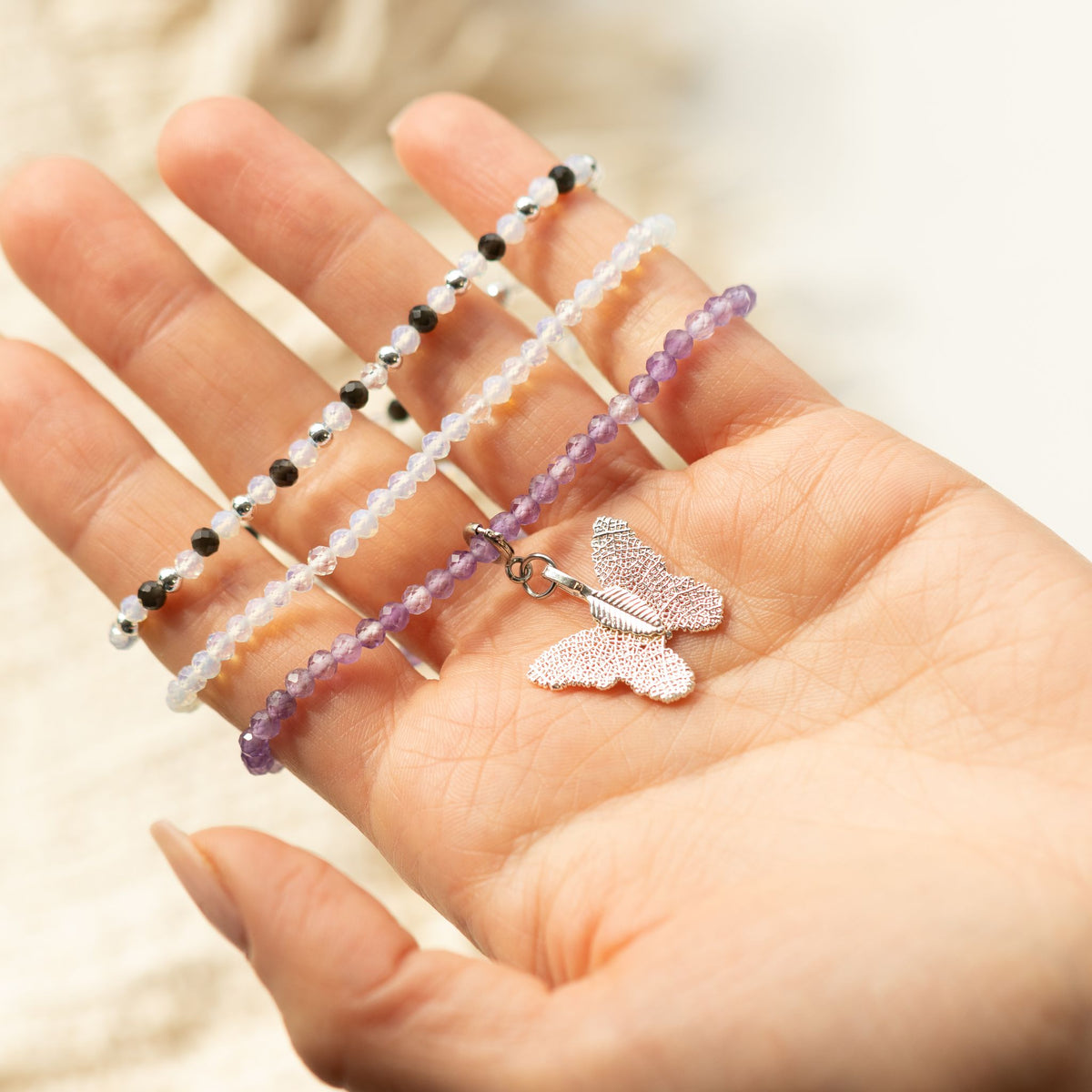 Set of 3 Nymph Spirit Bracelets with Natural Stones - Full Moon