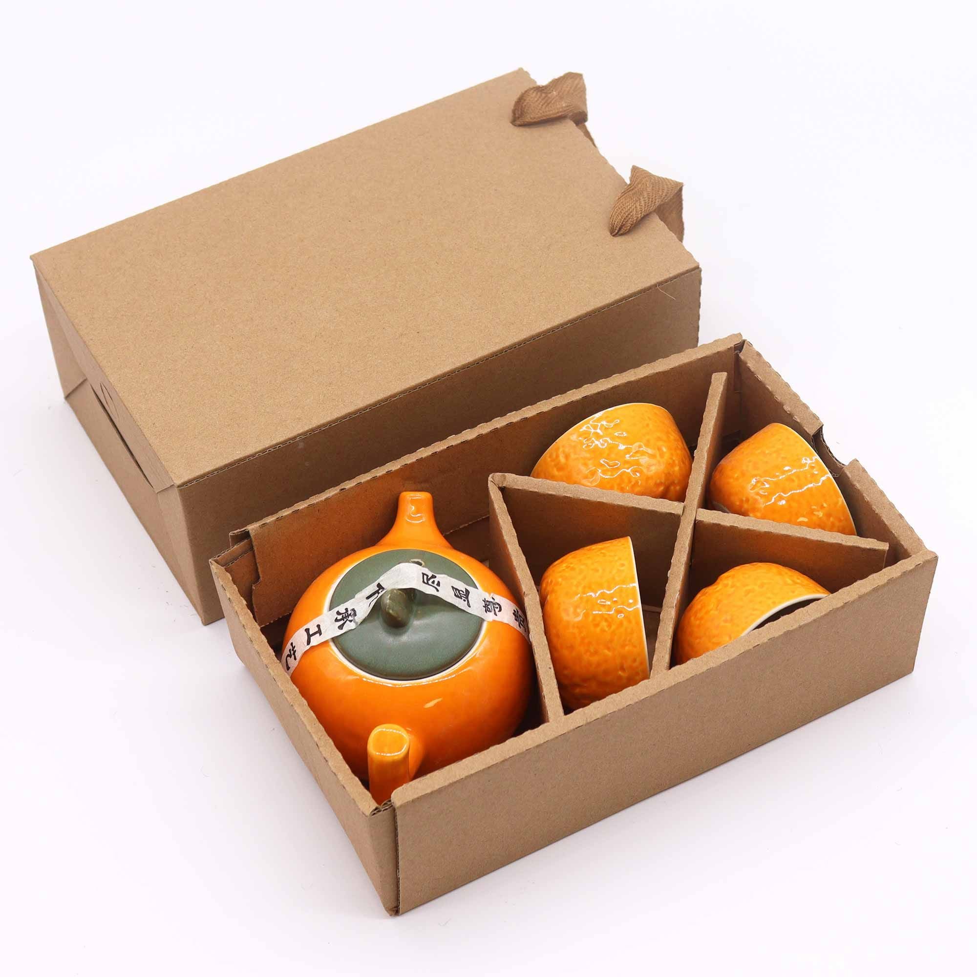 Conjunto de Bule Laranja – Bule e Quatro Chávenas