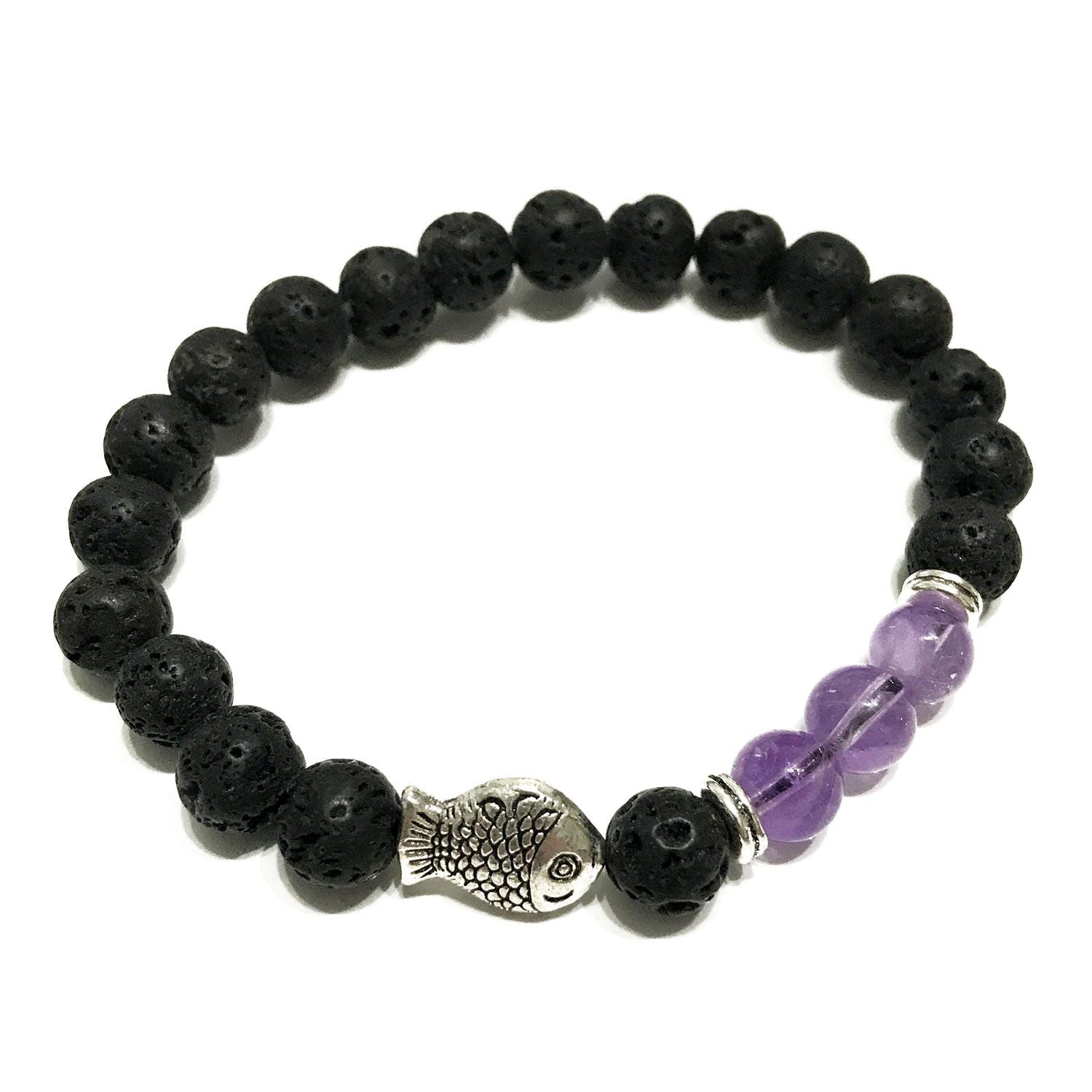 Lava Stone Bracelet – Fish – Amethyst