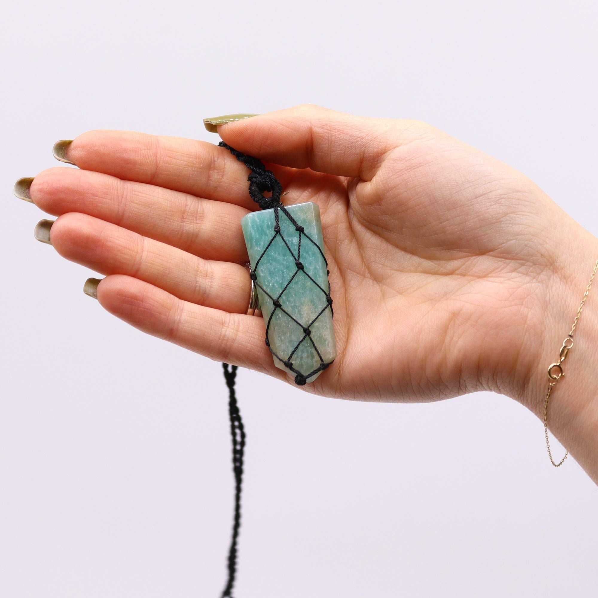 Pendente de Ponta Plana com Pedras Preciosas Entrelaçadas - Amazonite