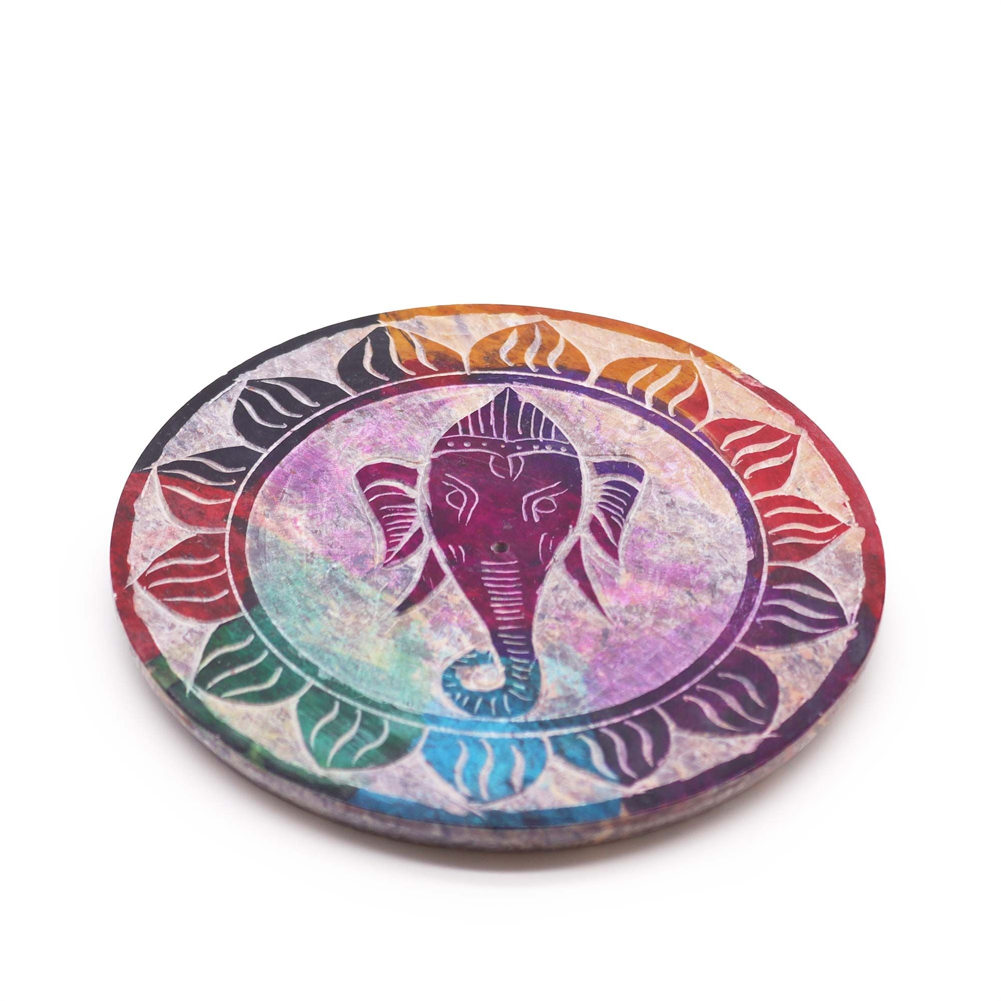 Suporte de Incenso Disco em Esteatite Ganesha