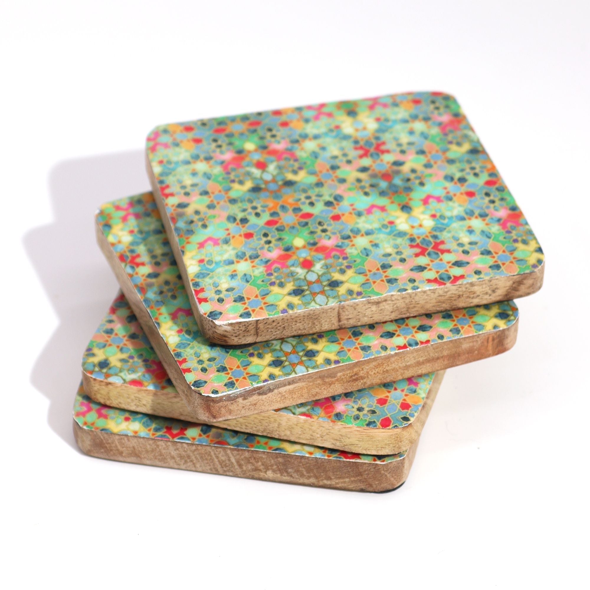 Conjunto de 4 bases para copos quadradas – Design de azulejos mediterrânicos