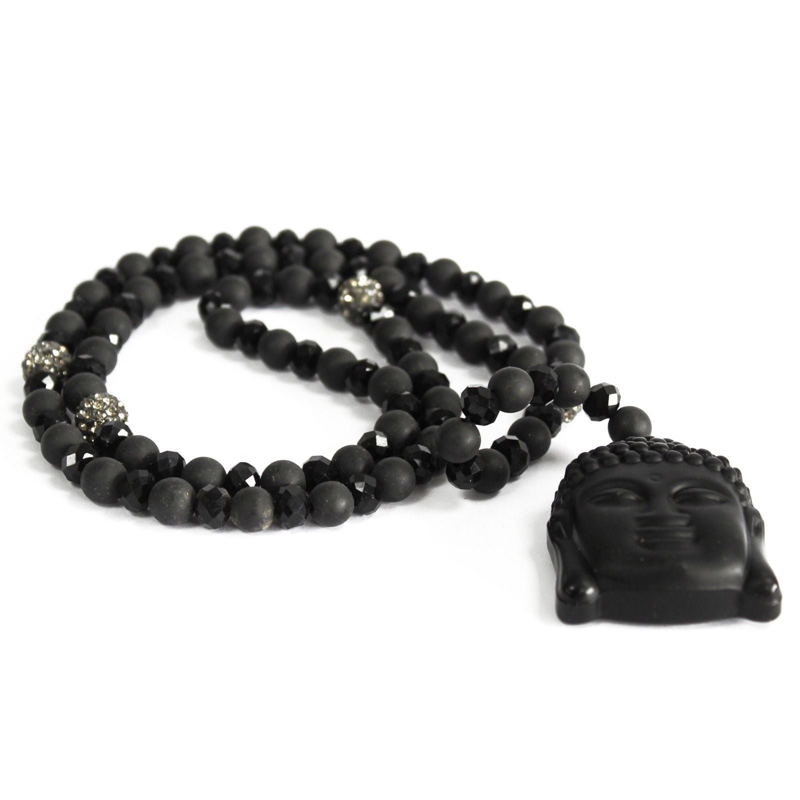 Black Stone Necklace with Buddha Pendant