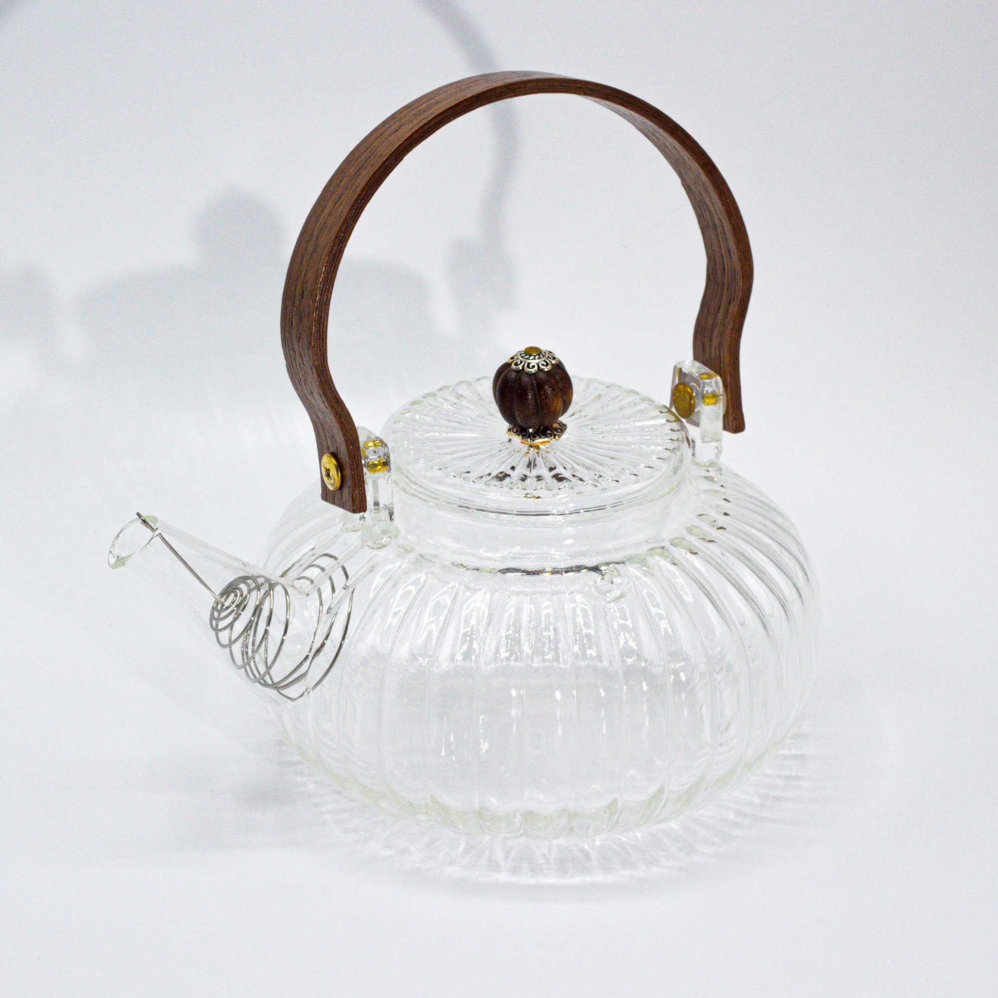 Glass Teapot with Infuser – Ribbed Transparent Pearl – 850ml