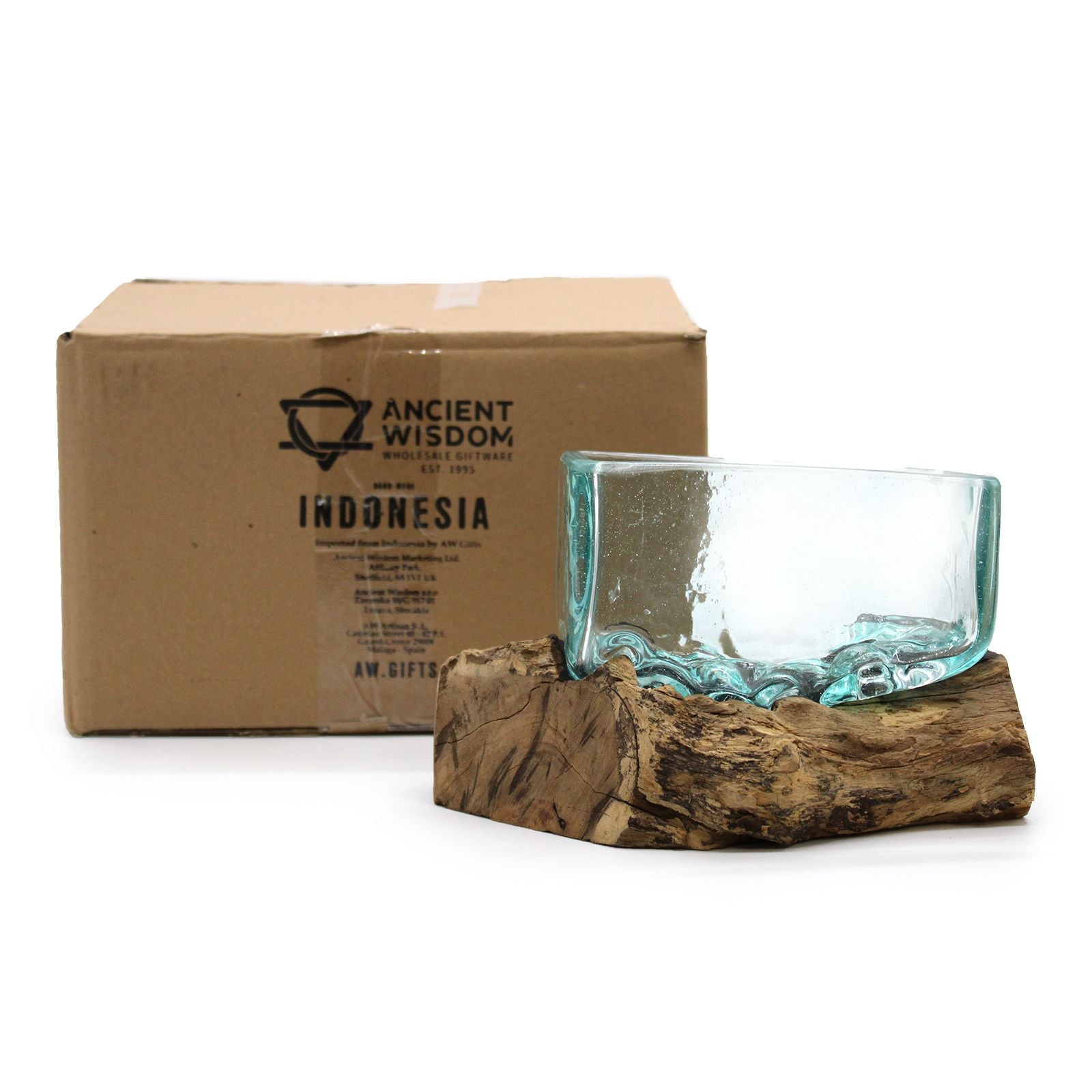 Taça Média em Vidro Fundido sobre Madeira com Suporte