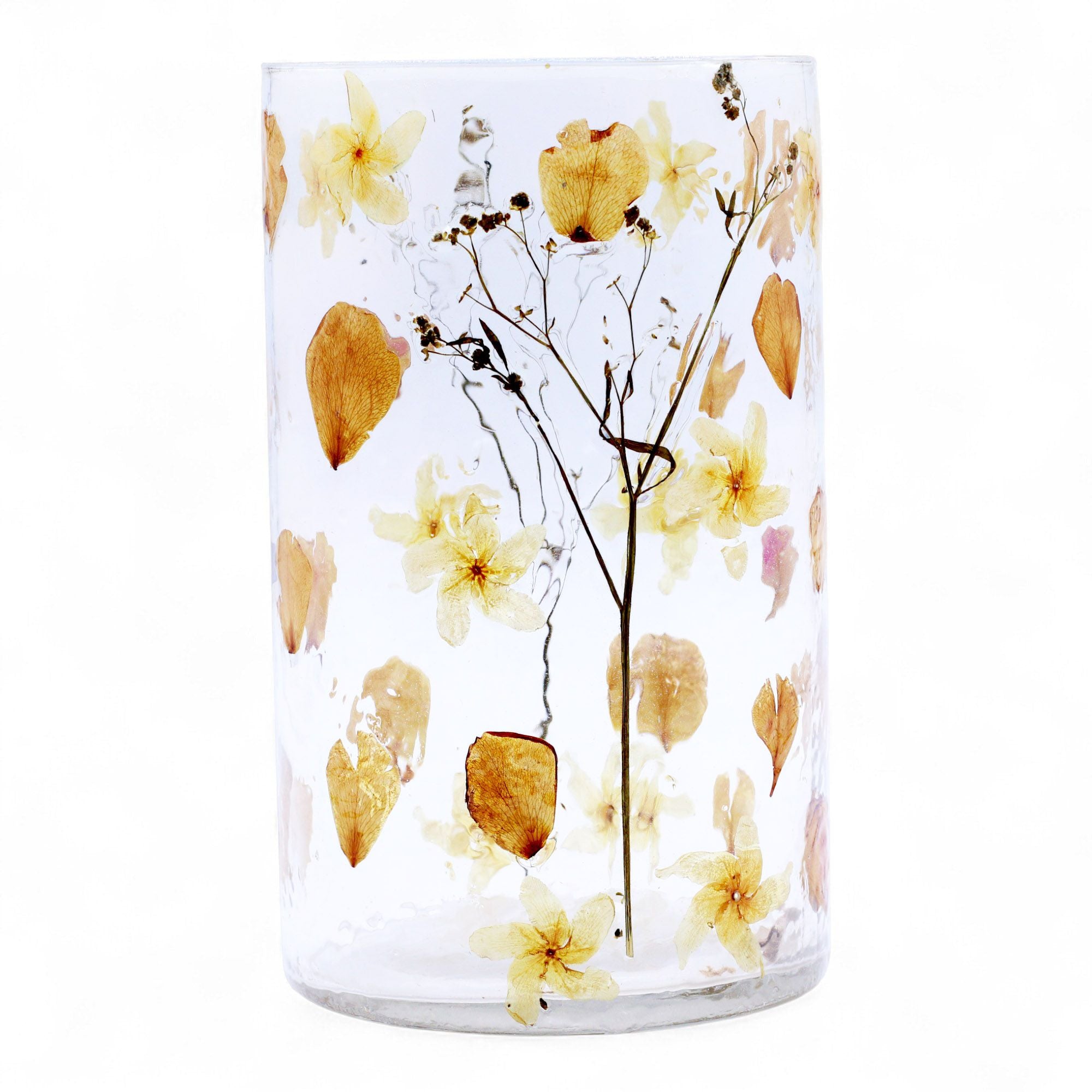 Vela de cristal de florero alto floral natural - Rosa (19x11 cm)