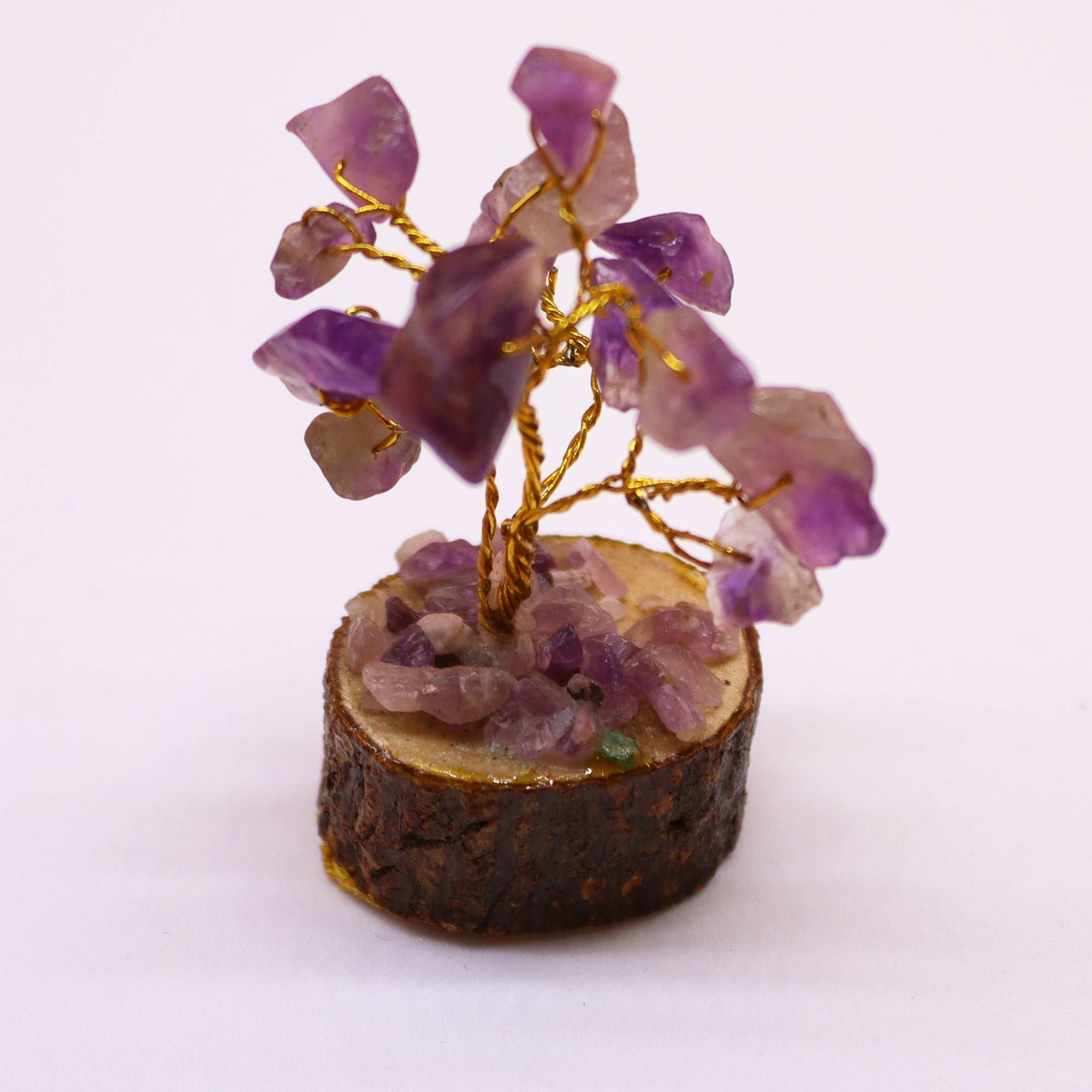 Mini Árbol de Piedras Naturales Base Madera Amatista (15 Piedras)