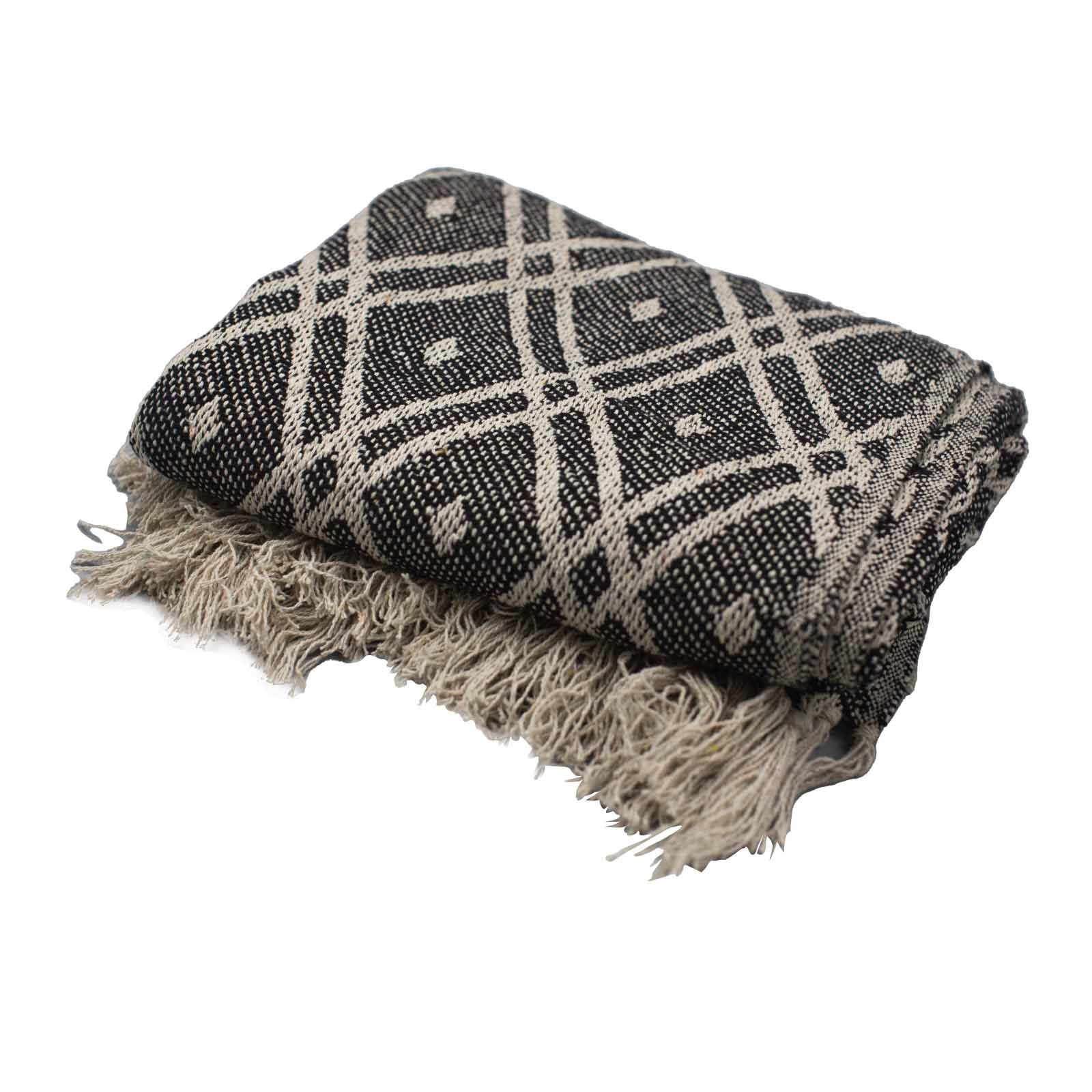 Manta Boho Conforto Preto e Bege Regency