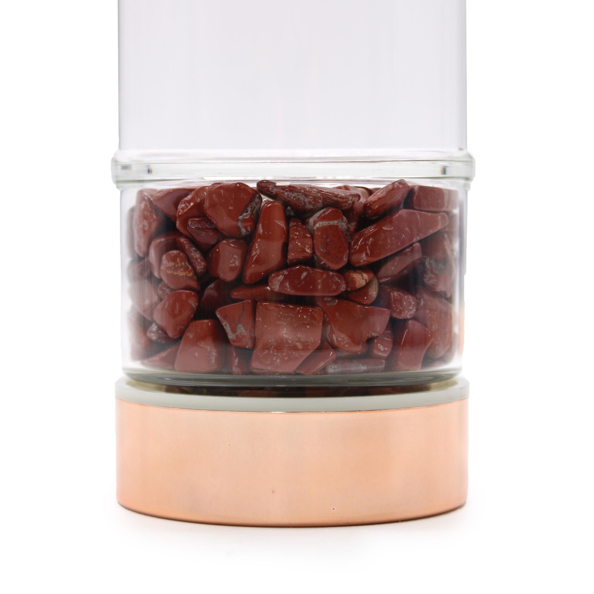Garrafa de Vidro para Chá com Detalhe Ouro Rosa – Jaspe Vermelho