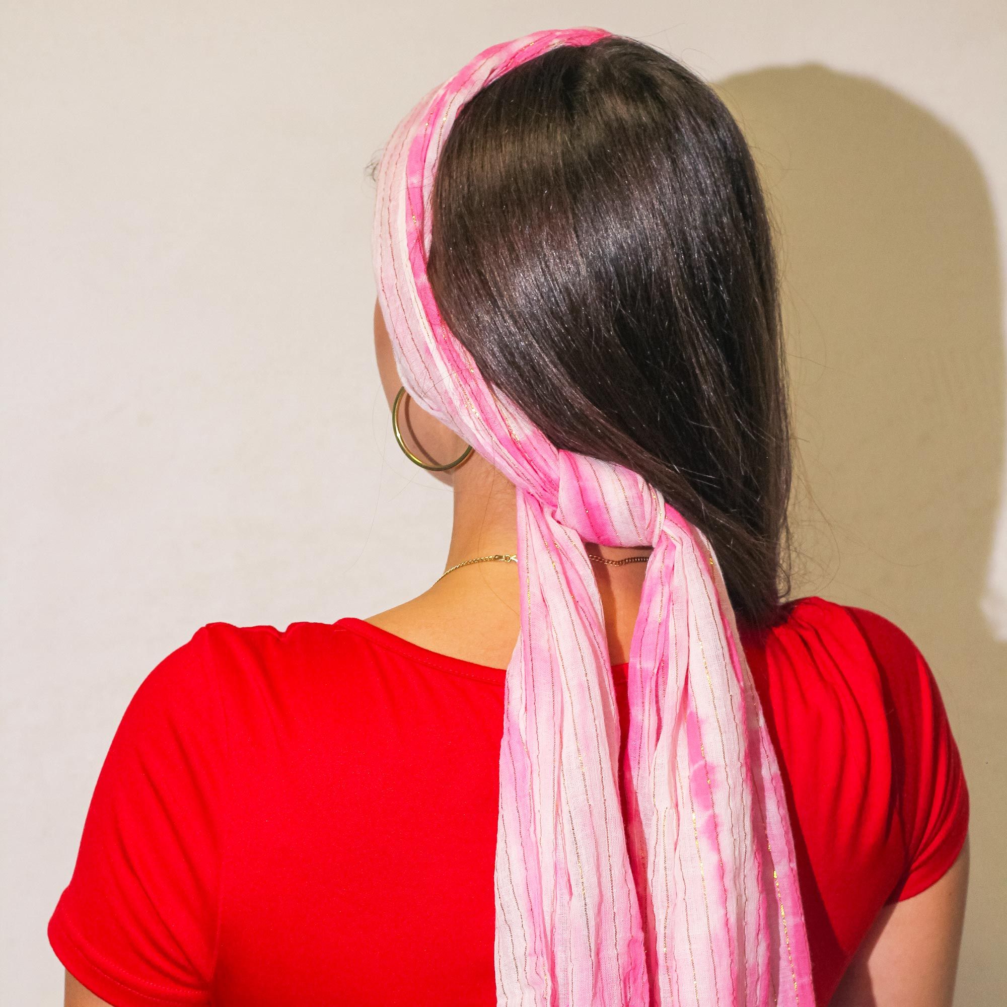 Écharpe de festa Nomad Sari Brilhante - Rosa e Fio Dourado - 180x50 cm