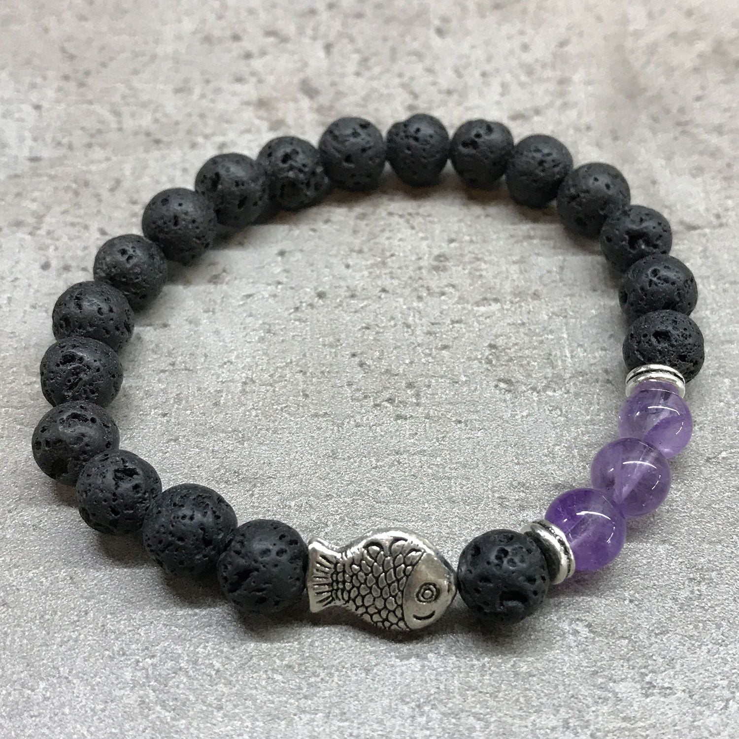 Lava Stone Bracelet – Fish – Amethyst