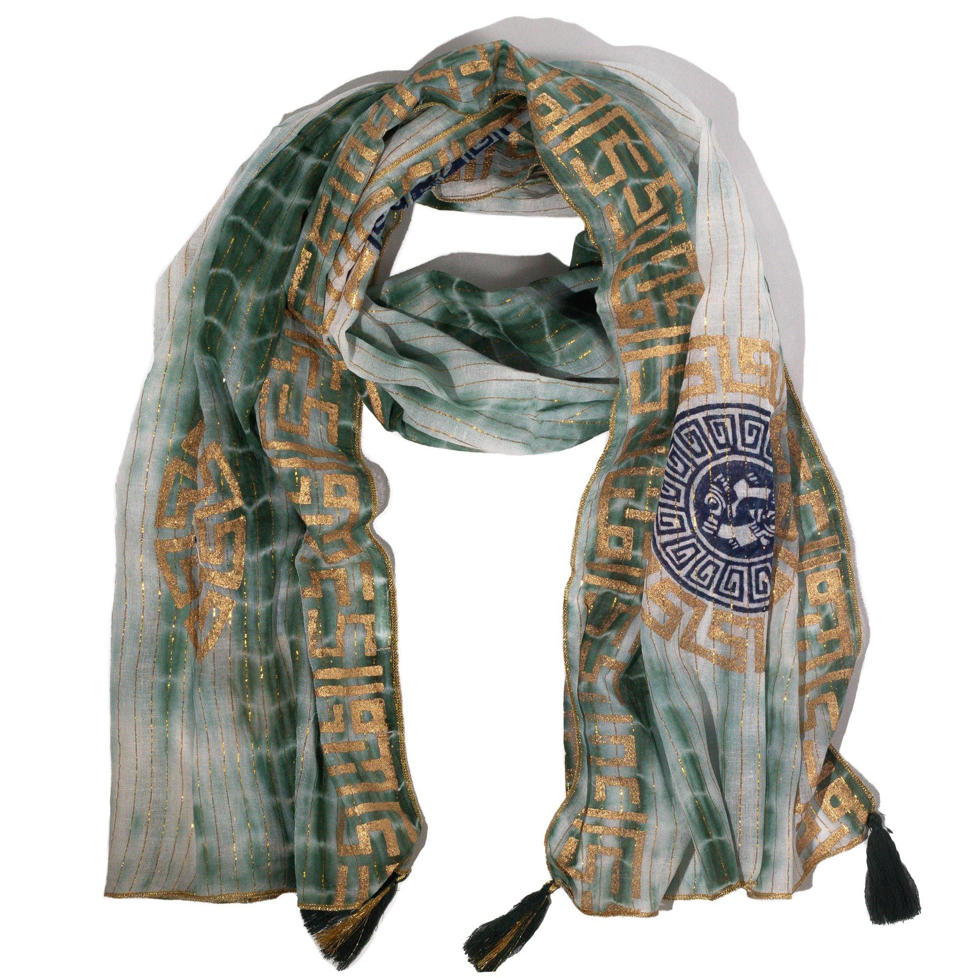 Lenço Nomad Sari Marbella Verão - Verde e Dourado - 180x50 cm