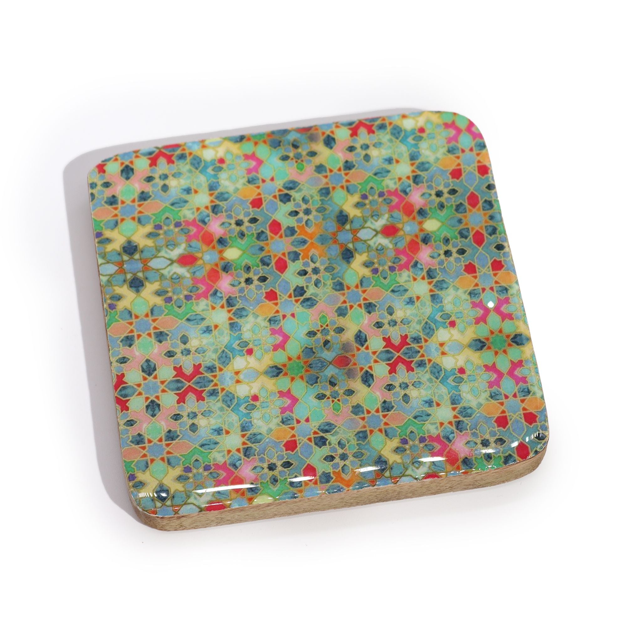 Juego de 4 posavasos cuadrados – Diseño de azulejos mediterráneos