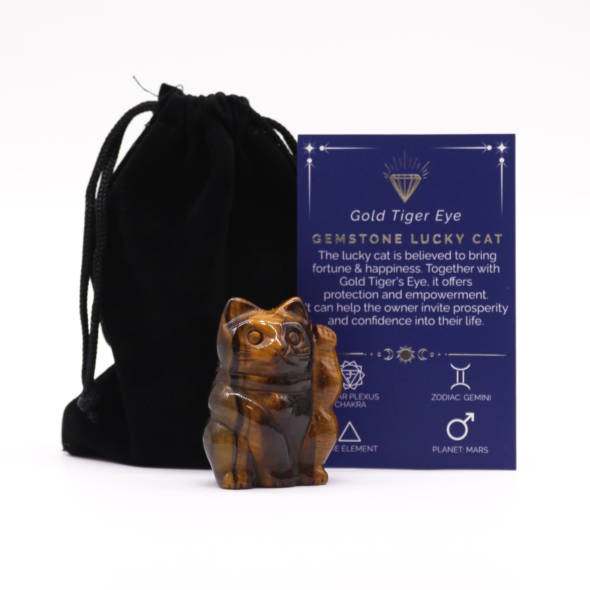 Gato da Sorte em Pedra Natural Olho de Tigre Dourado (50x35x25mm)