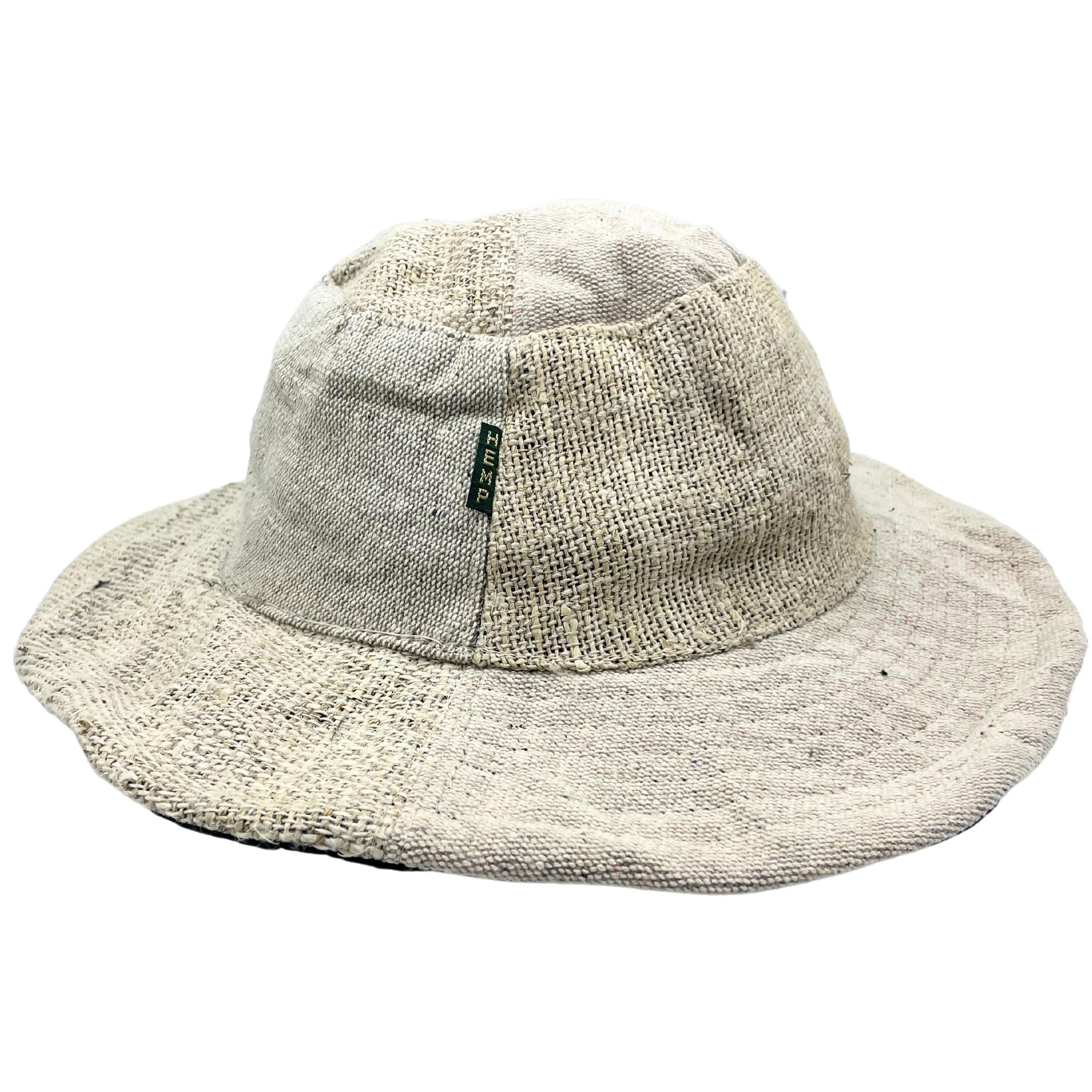 Chapéu festival boho cânhamo e algodão com remendos e argolas - Natural