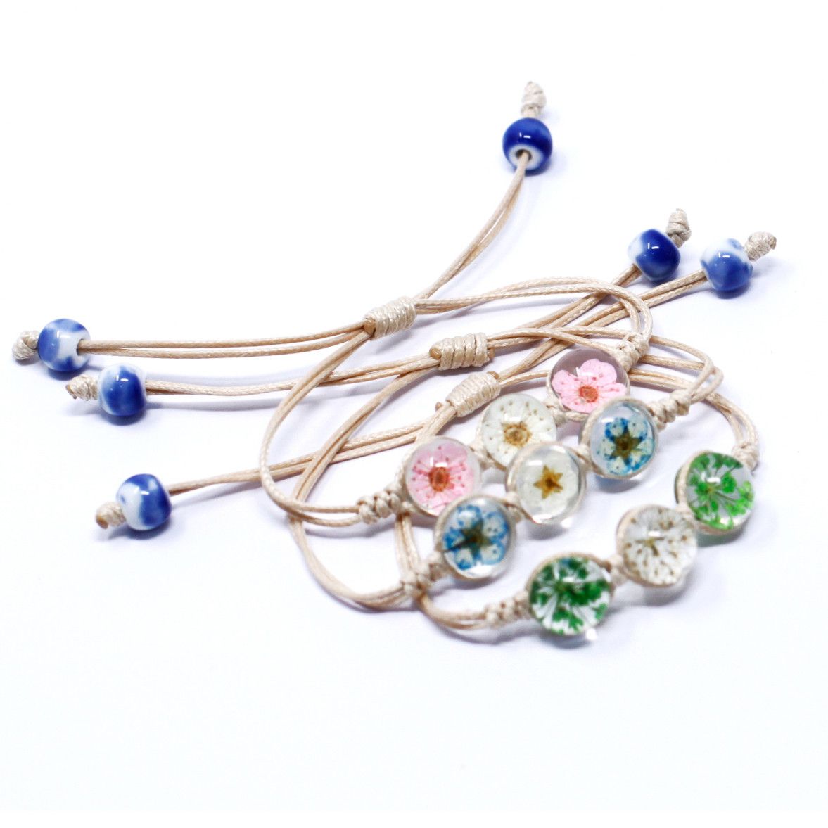 Flores Prensadas - Pulseira de Três Flores
