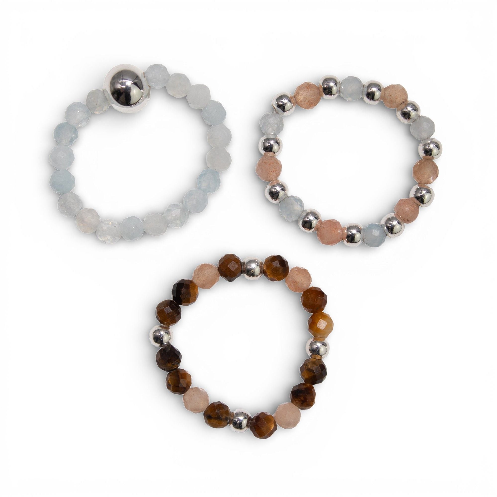 Conjunto de Anéis com Pedra Nymph – Pôr do Sol Marinho