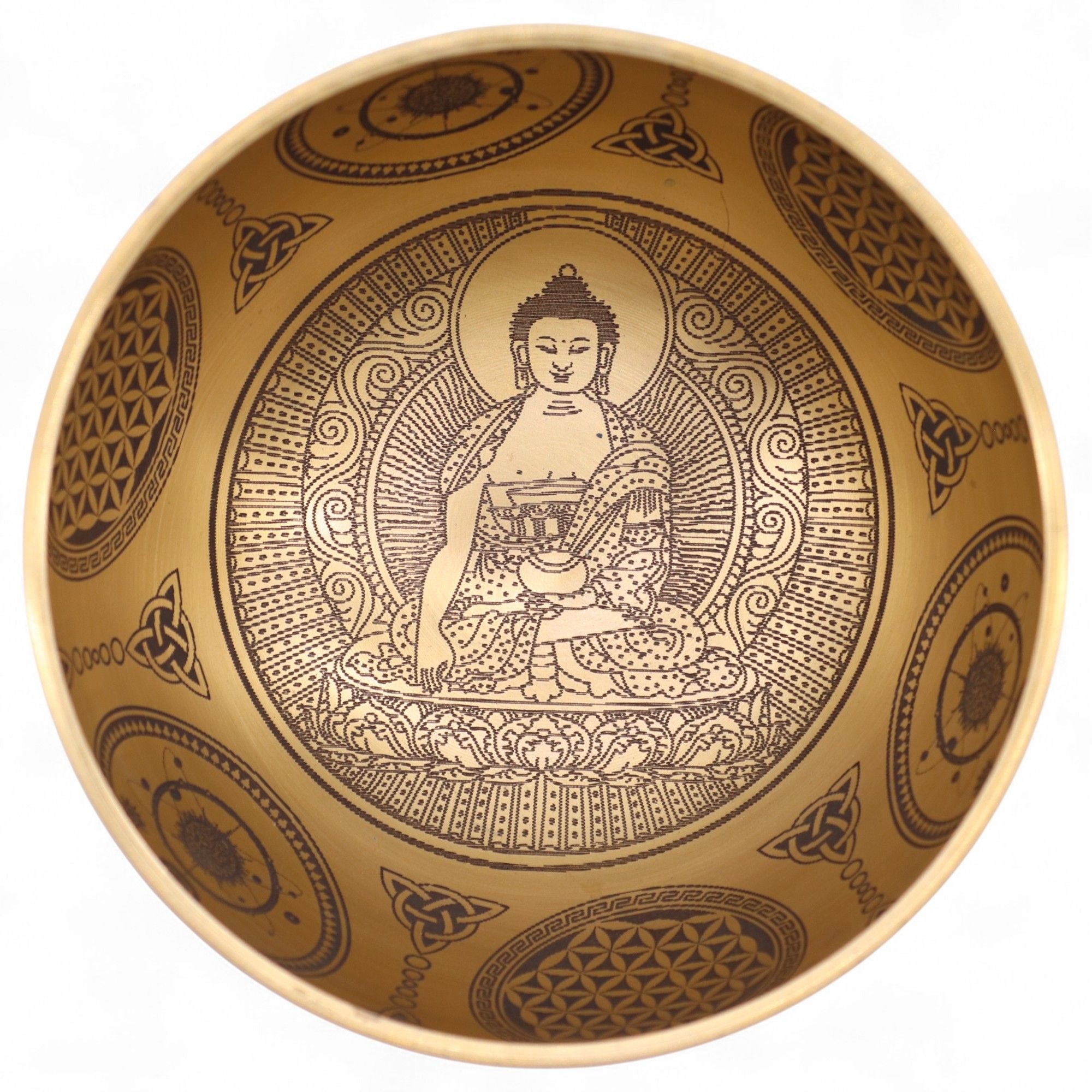 Cuencos Tibetanos Buda Grabados en Latón Puro – Juego de 4