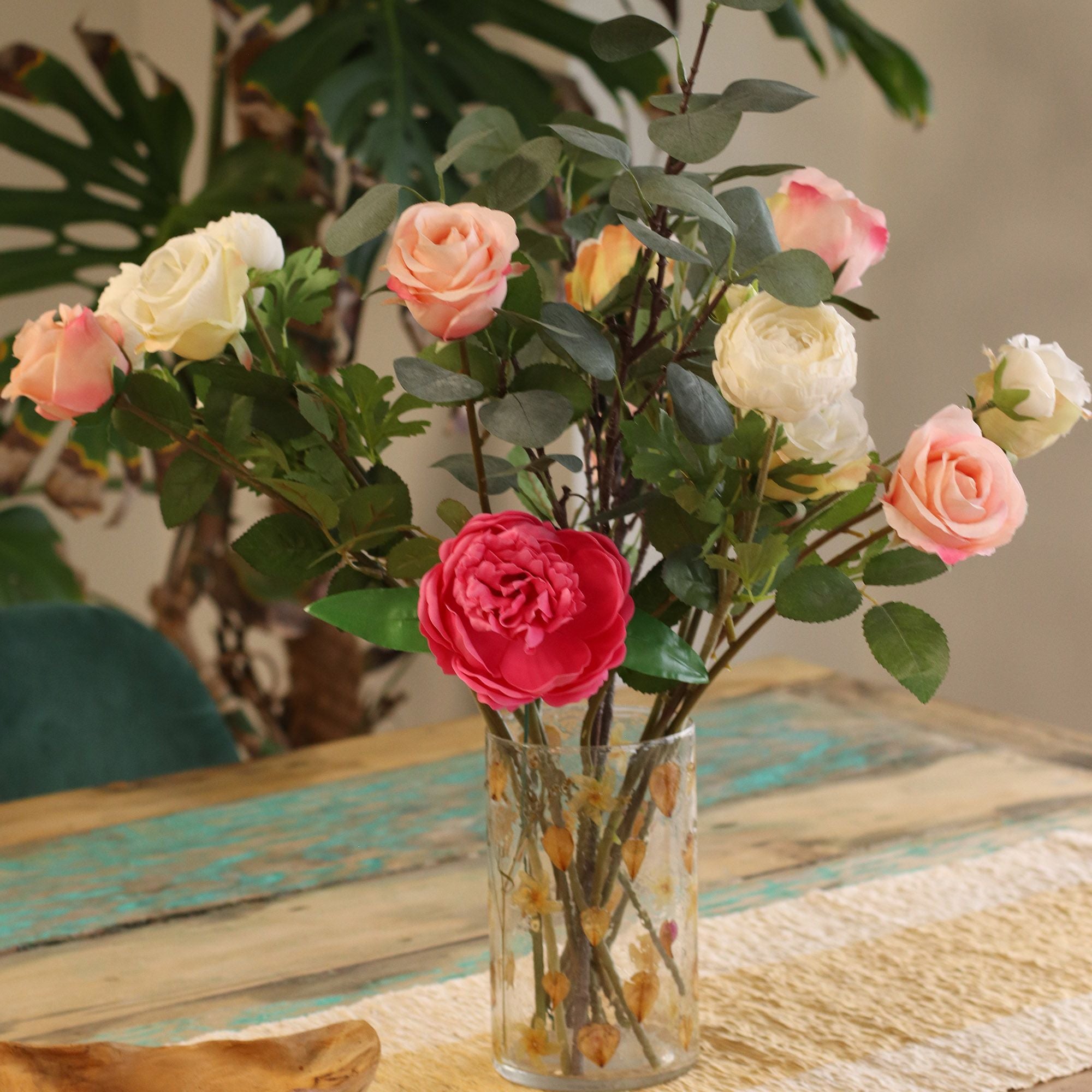 Vela de cristal de florero alto floral natural - Rosa (19x11 cm)