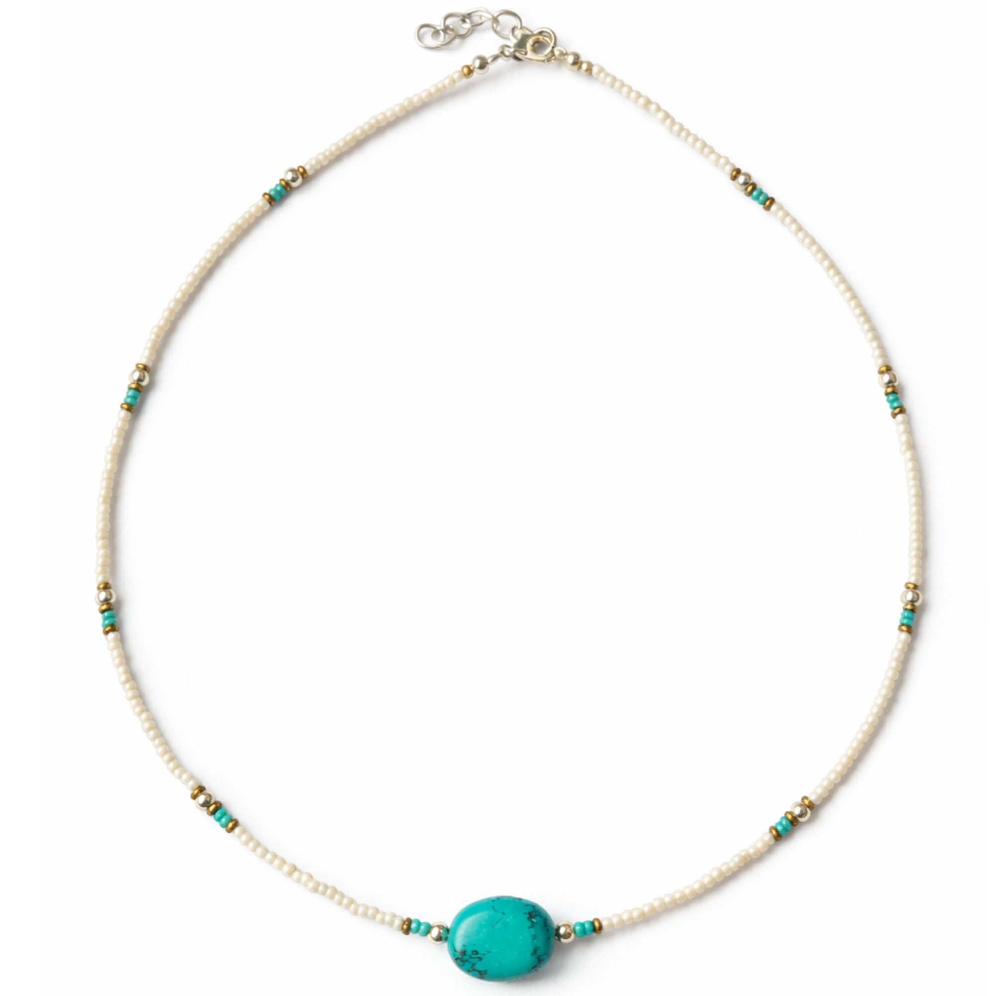 Howlite and Turquoise Nepali Beads Pendant - Necklace (42 cm)