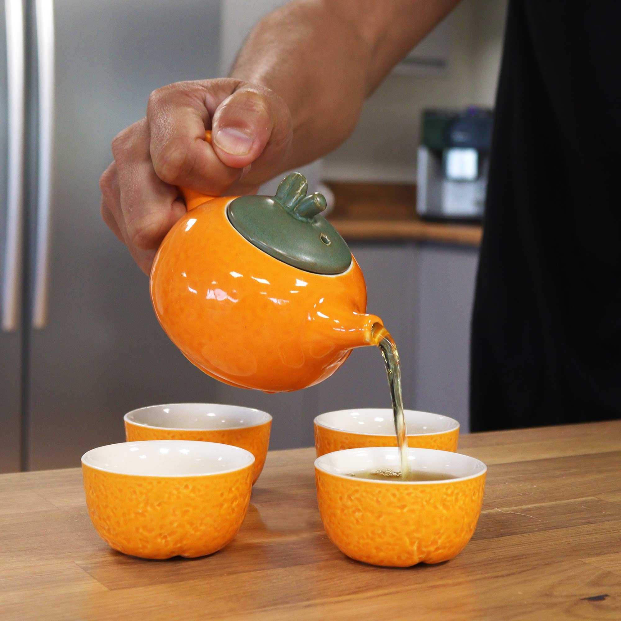 Conjunto de Bule Laranja – Bule e Quatro Chávenas